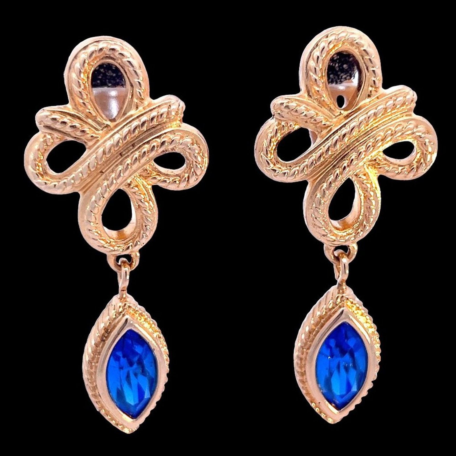 Swarovski Vintage Swarovski Knot Blue Crystal Drop Clip Earrings Size ONE SIZE - 1 Thumbnail