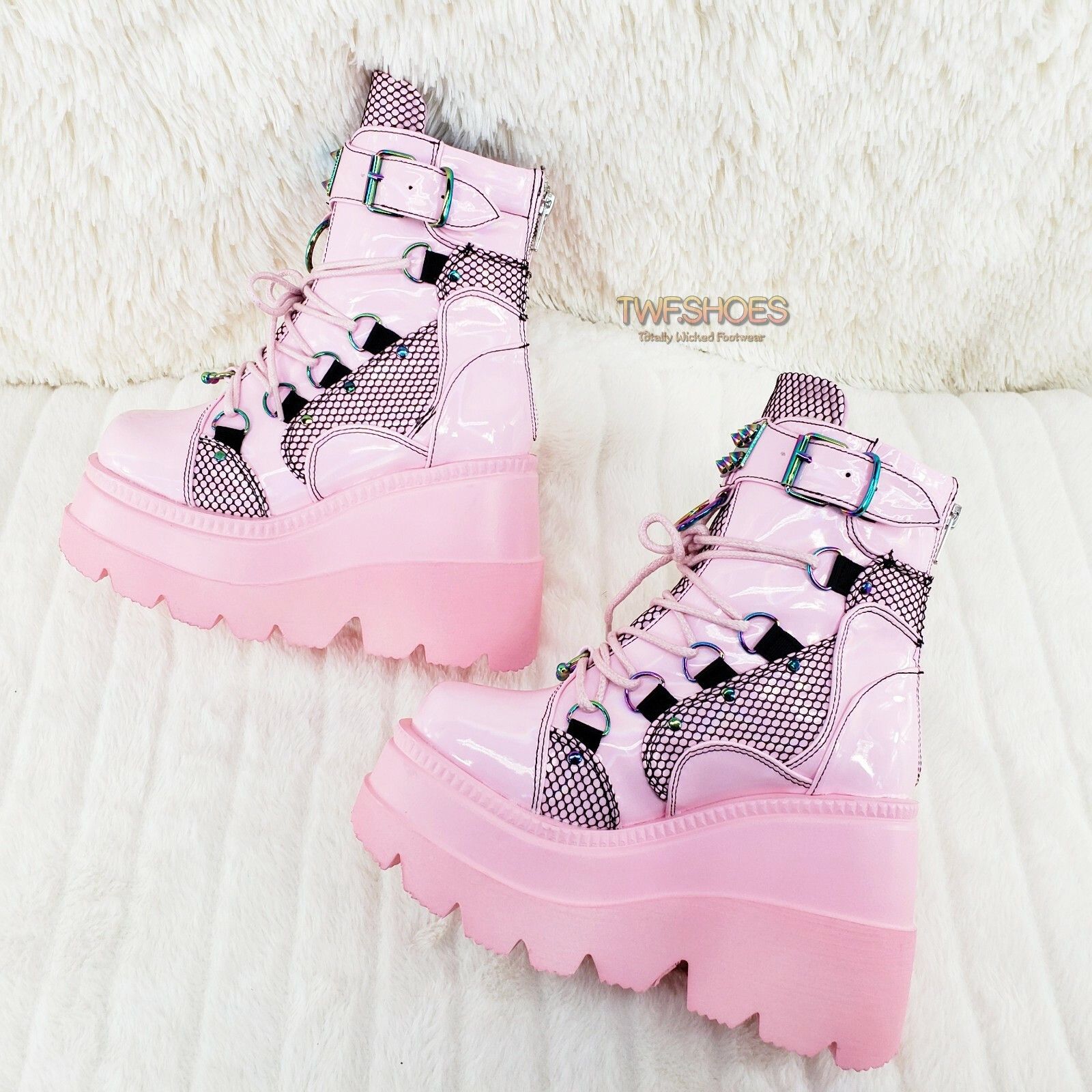 Demonia Cult DEMONIA Shaker 60 Baby Pink Patent Platform 4.5" Wedge Heel Size US 7 / IT 37 - 9 Thumbnail