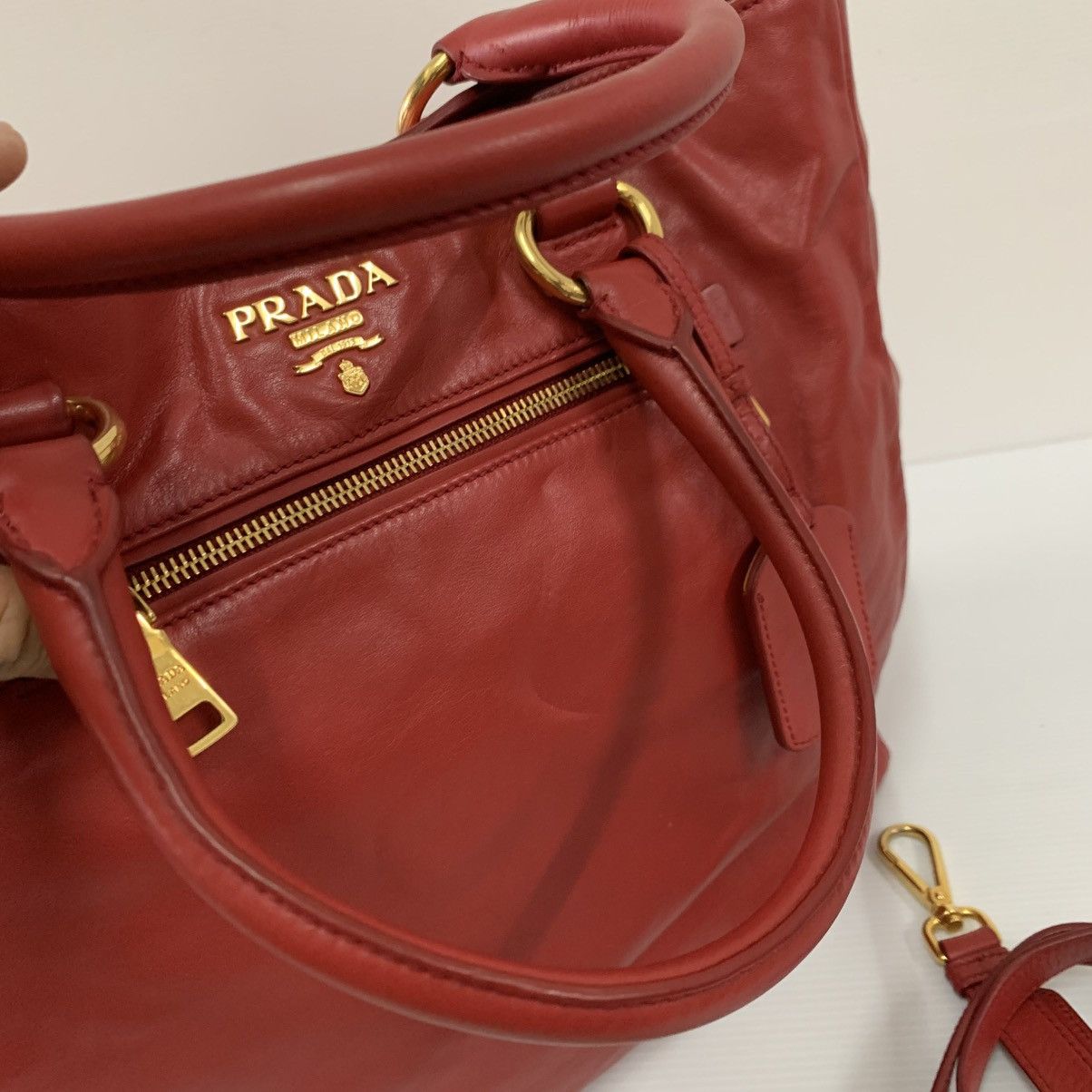 Prada Prada Red Leather Shoulder Bag Size ONE SIZE - 8 Thumbnail
