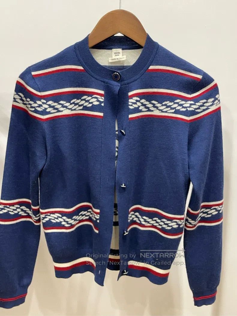 Hermes Hermes Blue Logo Patterned Long Sleeve Cardigan Size XXS / US 00 / IT 34 - 1 Thumbnail