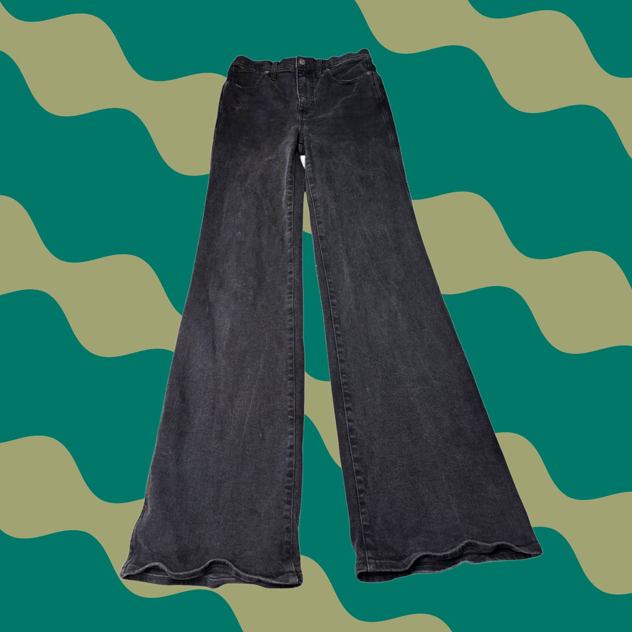 Madewell Madewell Jeans Womens 2 Tall Black High Rise Flare Washed 27T L36 Wide Leg Size 26" / US 2 / IT 38 - 1 Thumbnail