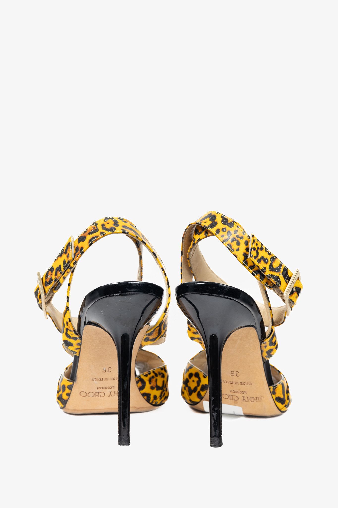 Jimmy Choo Jimmy Choo Gray Leopard Print Patent Crisscross Sandals Size US 5.5 / IT 35.5 - 3 Thumbnail
