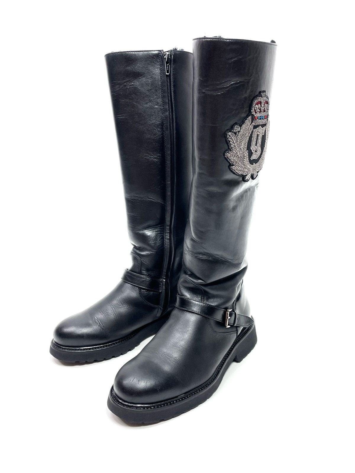 John Galliano John Galliano Embroidered Crest Leather Engineer Boots Size US 6 / IT 36 - 3 Thumbnail