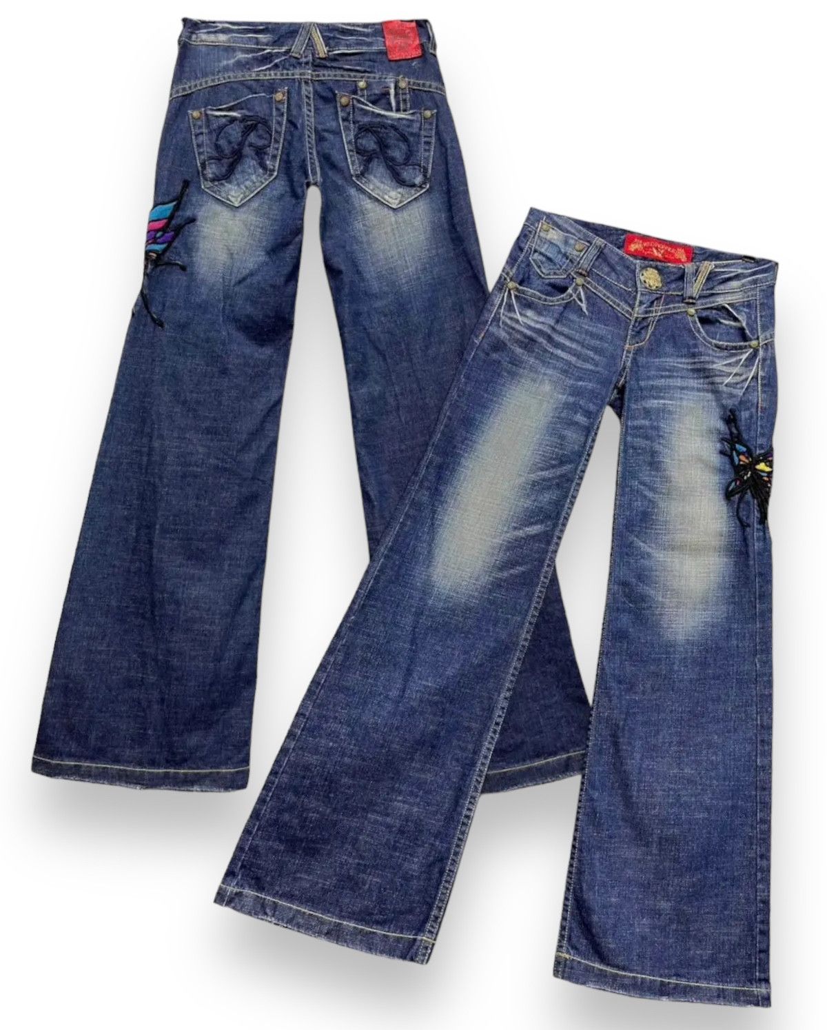 🦋FYE TATTOO REDPEPPER Butterfly Embroidery Wide Flare Denim
