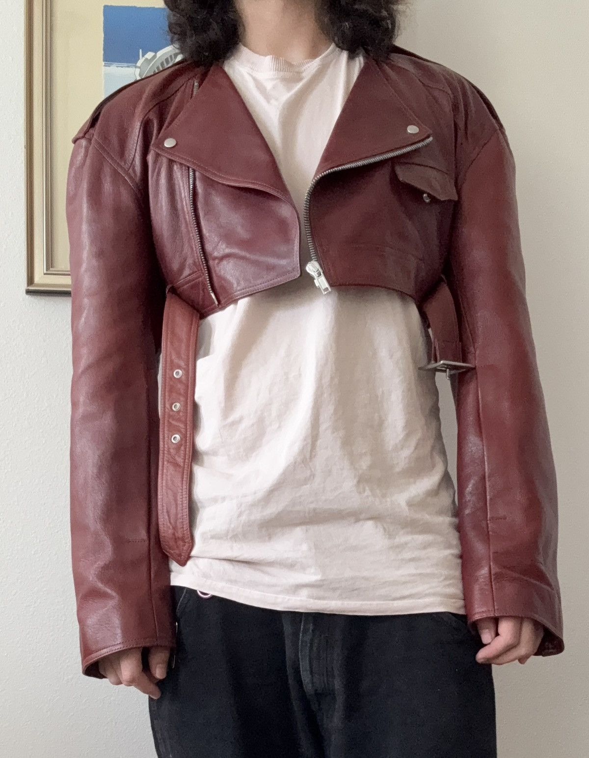 Rick Owens Rick Owens Micro Cropped Henna Leather Biker Jacket Size US M / EU 48-50 / 2 - 7 Thumbnail