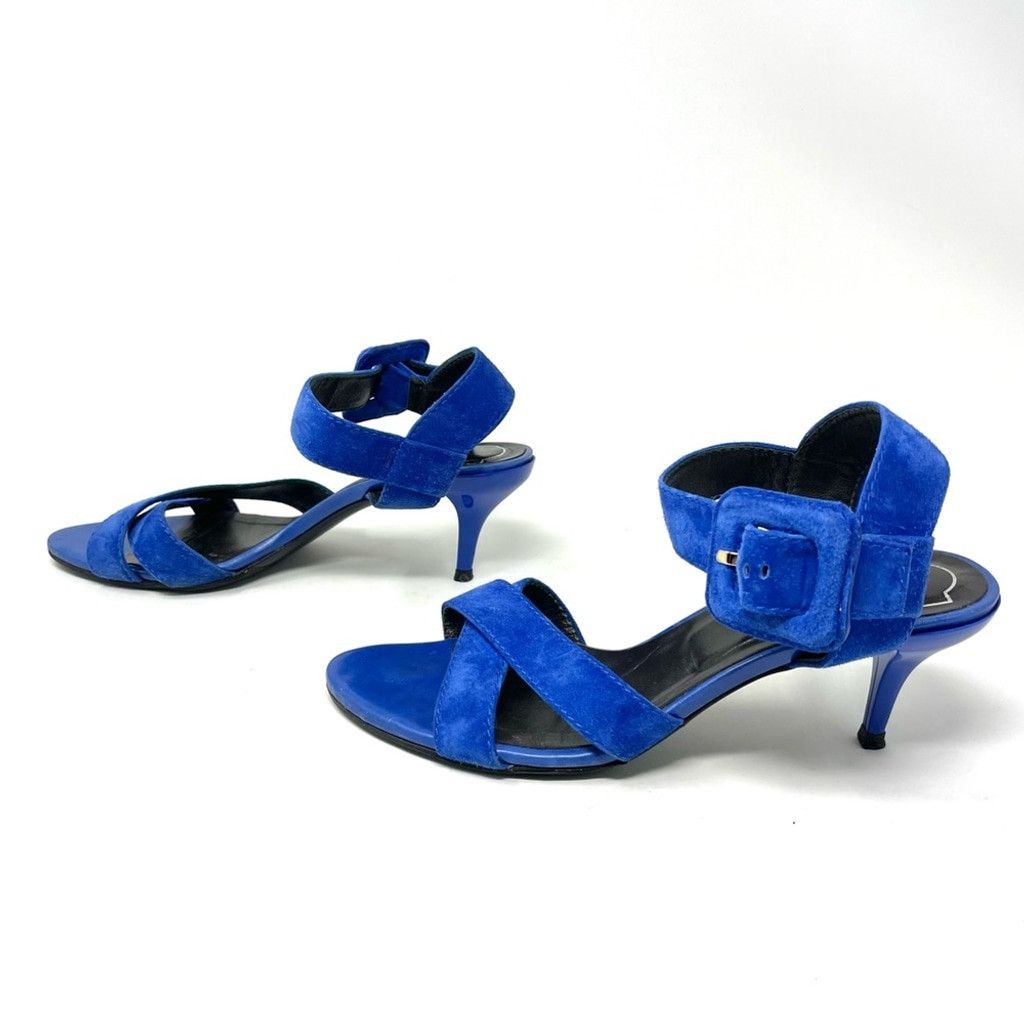 Roger Vivier Roger Vivier Blue Suede Criss Cross Kitten Heel Sandals 37.5 Size US 7.5 / IT 37.5 - 4 Thumbnail