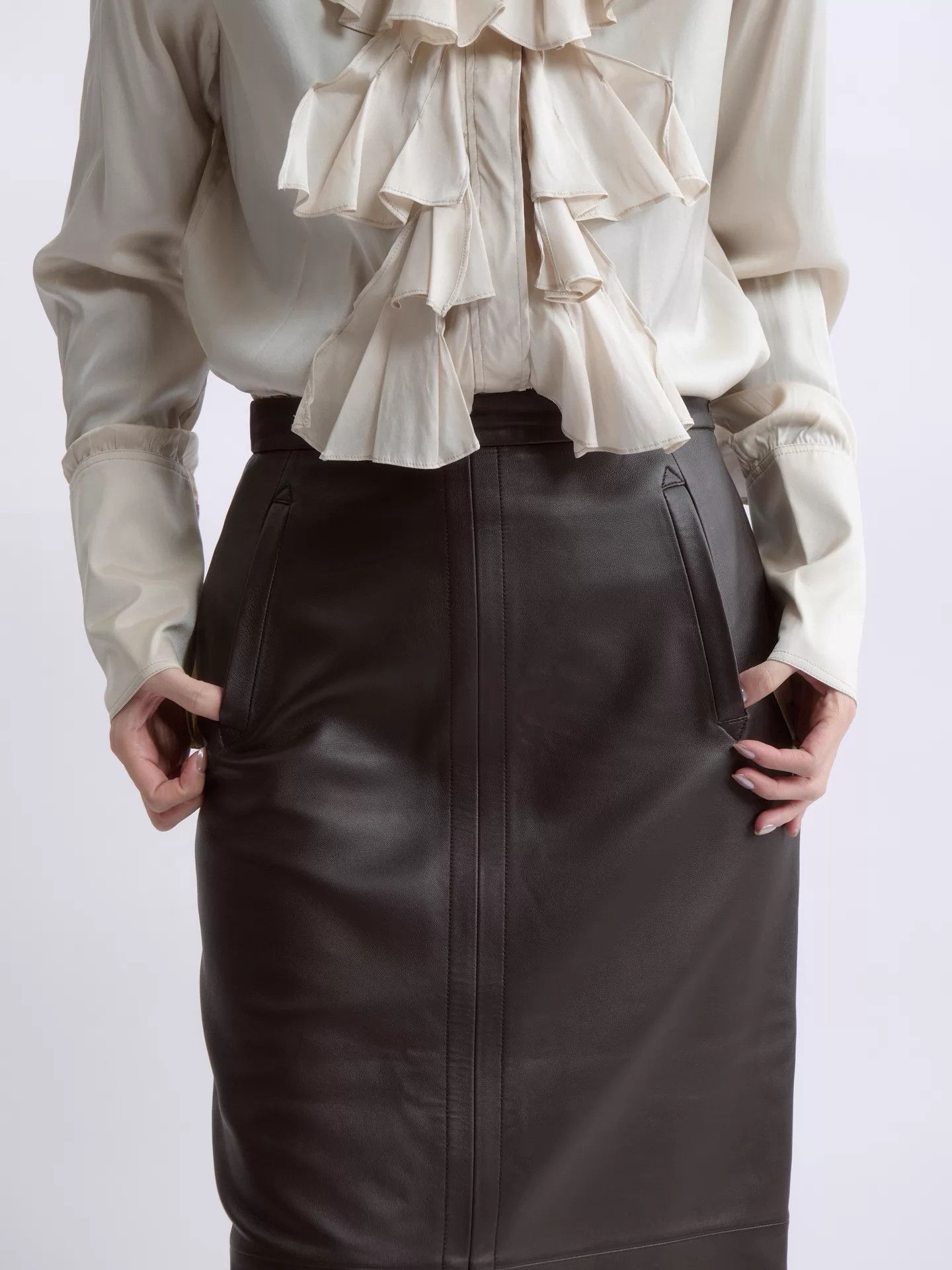 Loewe LOEWE 80s Vintage Brown Sheepskin Pencil Skirt Size 26" / US 2 / IT 38 - 6 Thumbnail