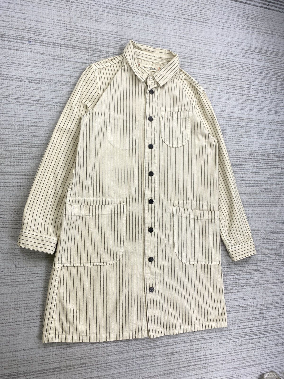 Designer × Japanese Brand × Vintage Vintage Tepo Denim Sanforized Union Made Stripe Long Jacket Size US M / EU 48-50 / 2 - 3 Thumbnail