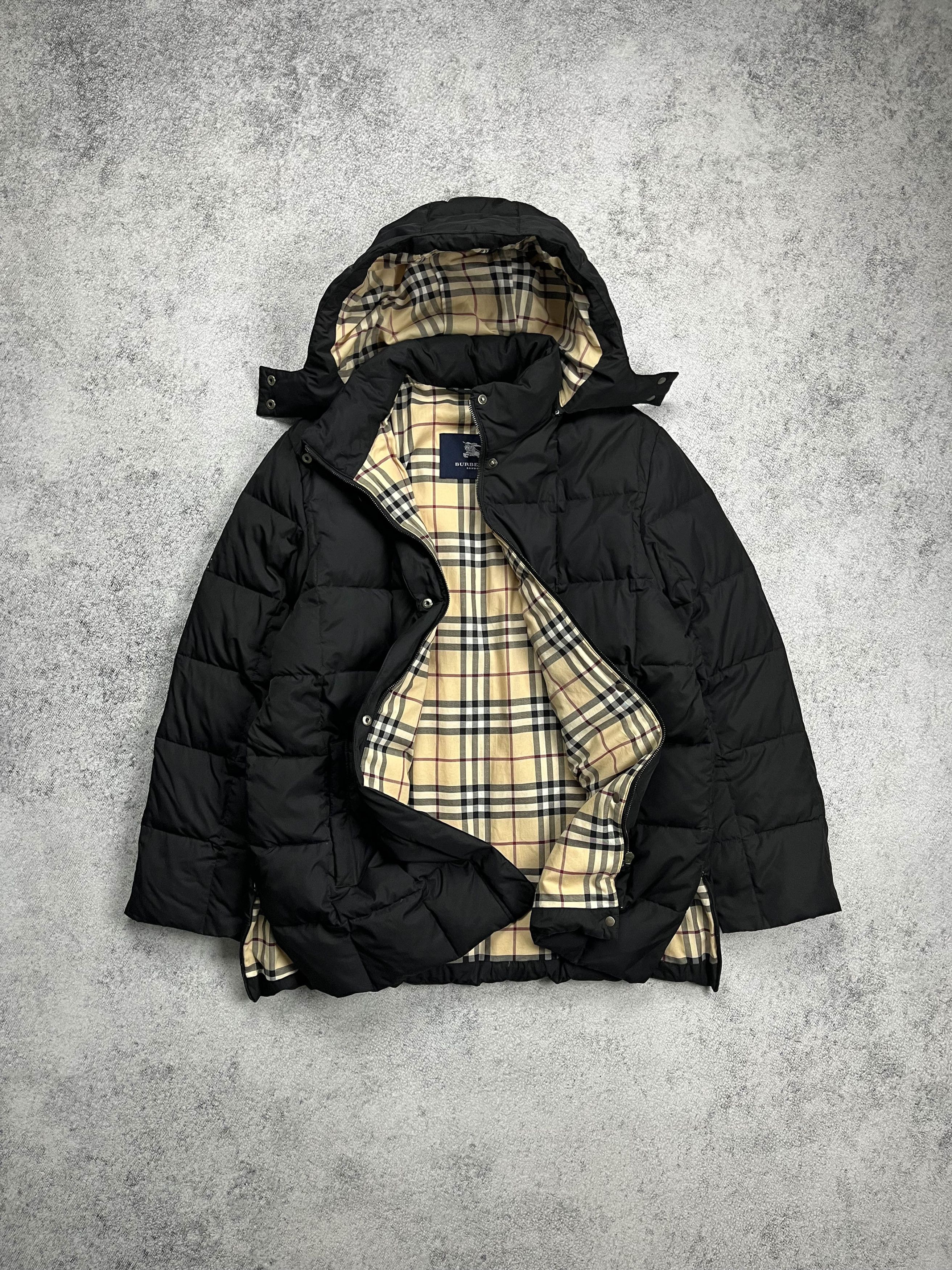 image of Burberry Nova Check Down Jacket in Black, Women's (Size Medium)