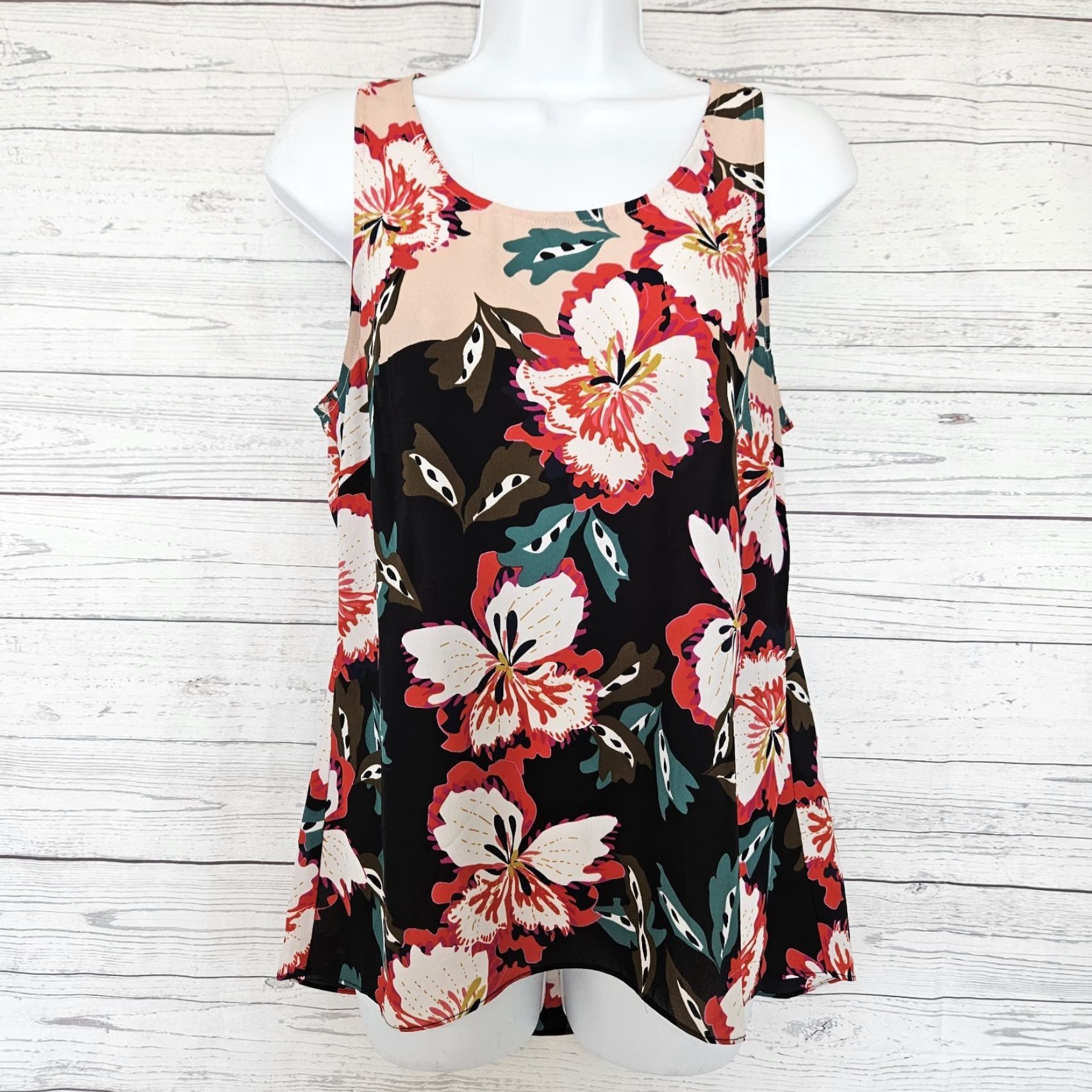 Vintage Cabi 5542 Womens Hibiscus Tank Top Sz Small Black Pink Sleeveless Shirt Size S / US 4 / IT 40 - 2 Thumbnail