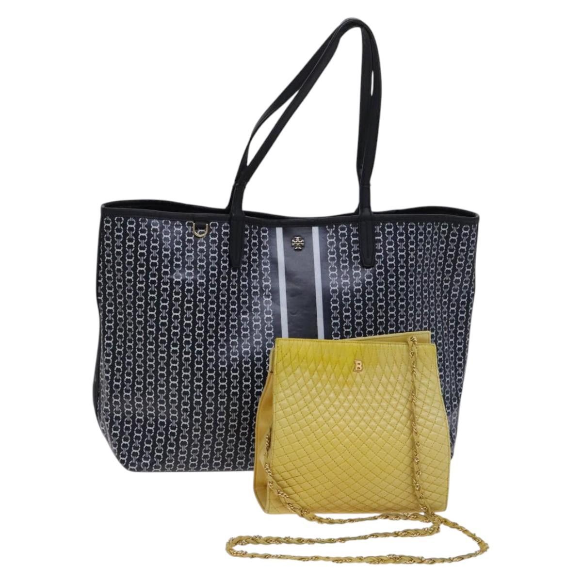 Tory Burch Bally Tote Bag Pvc Leather 2Set Black Yellow Auth Ti2961, Women's