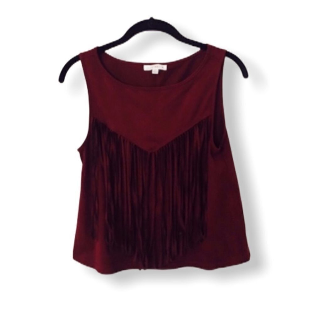 Other Socialite XS Wine Faux Suede Fringe Tank Top – Boho Western Size XS / US 0-2 / IT 36-38 - 2 Thumbnail