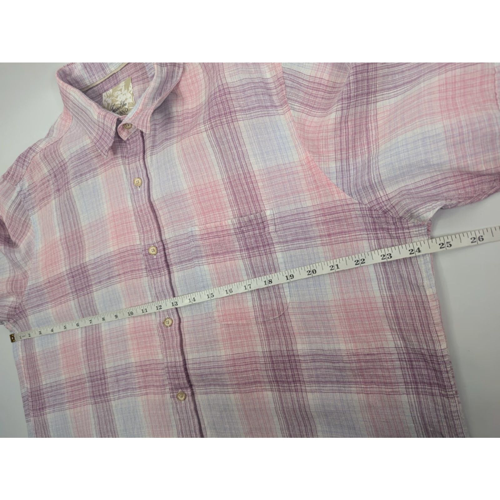 Tasso Elba Tasso Elba Shirt Men's Large Pink Linen Short Sleeve Button-Up Plaid Collared Casual Shirt (Button) Size US L / EU 52-54 / 3 - 4 Thumbnail
