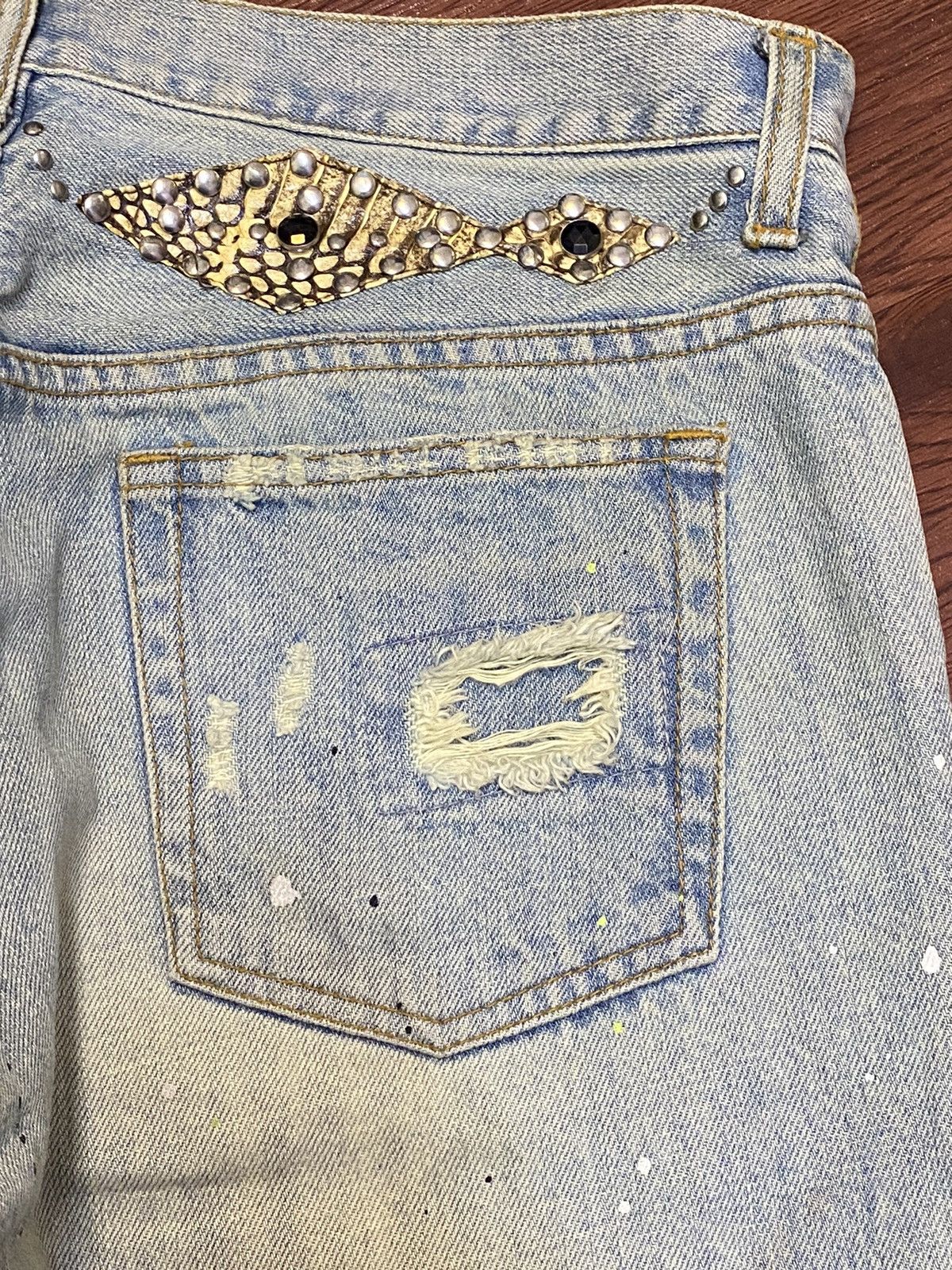 If Six Was Nine Vintage Schlussel Snake Paint Splatter Thrash Flare Jeans Size US 33 - 13 Thumbnail