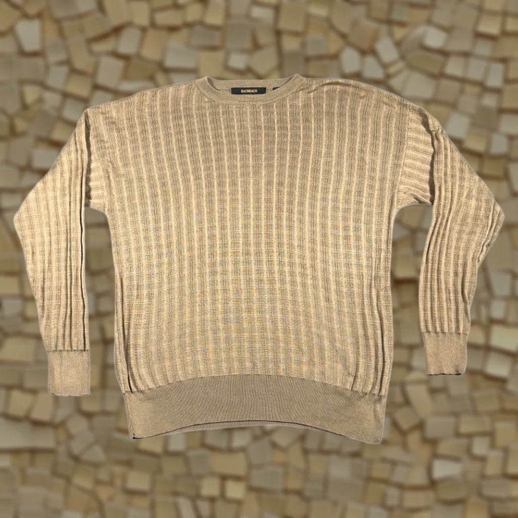 Vintage Bachrach Sweater Adult EXTRA LARGE Brown Geometric Textured Grid Relaxed Mens XL Crew Neck Knit PullOver Cotton Blend Size US XL / EU 56 / 4 - 1 Thumbnail
