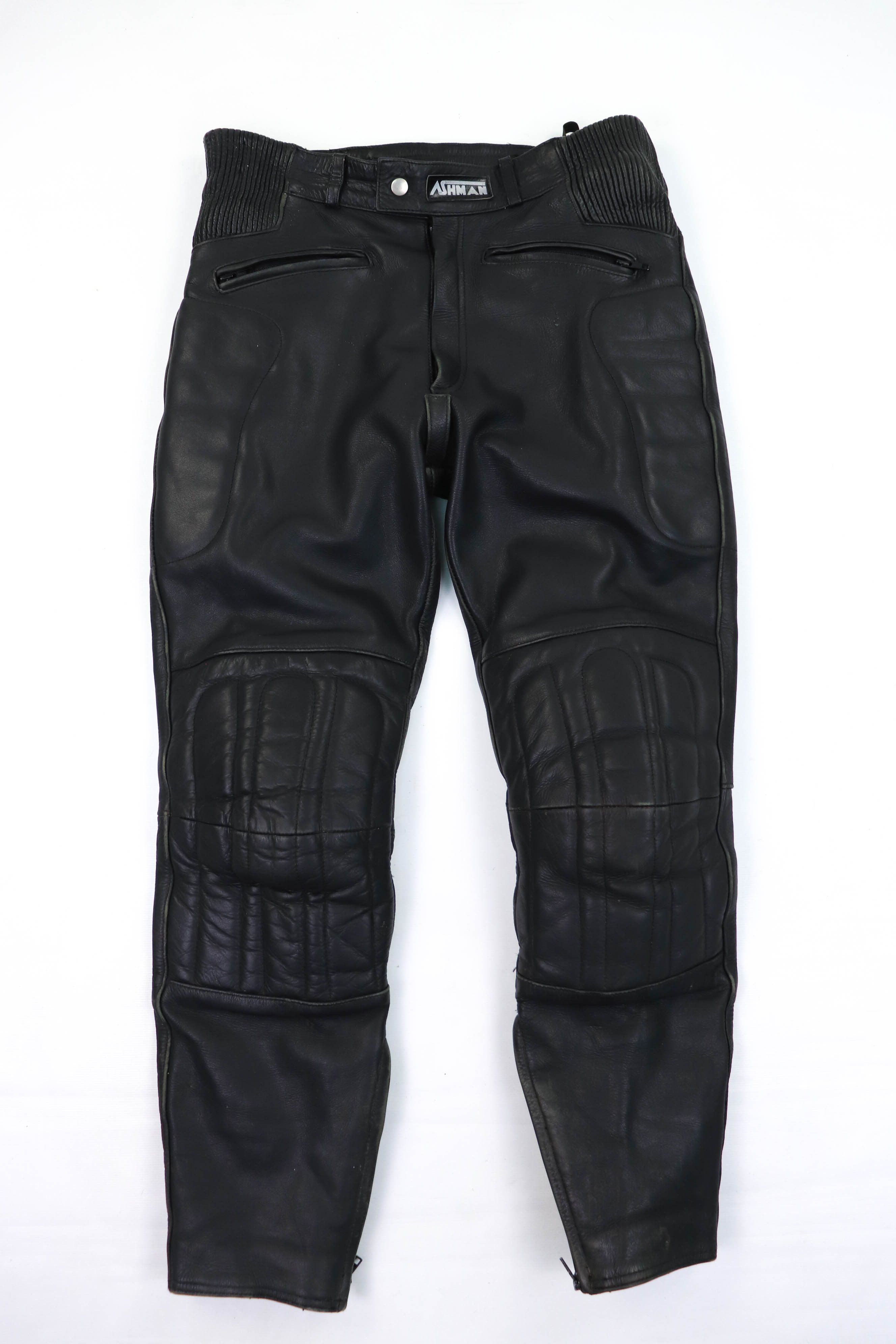 Genuine Leather 00s Vintage ASHMAN Black Genuine Cowhide Leather Biker Pants Size US 32 / EU 48 - 1 Thumbnail