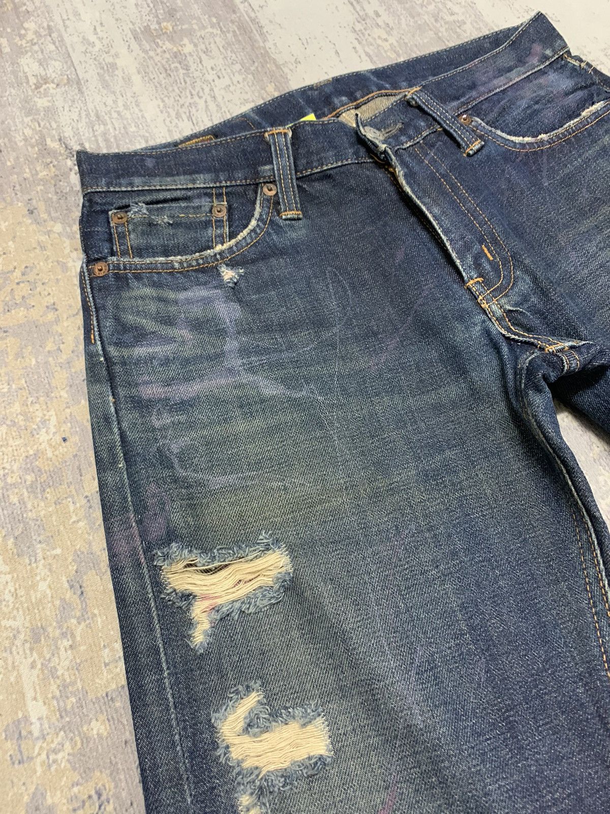 Japanese Brand Edwin 505 Lowrize Selvedge Distressed Denim Jeans W30x32.5 Size US 30 / EU 46 - 7 Thumbnail