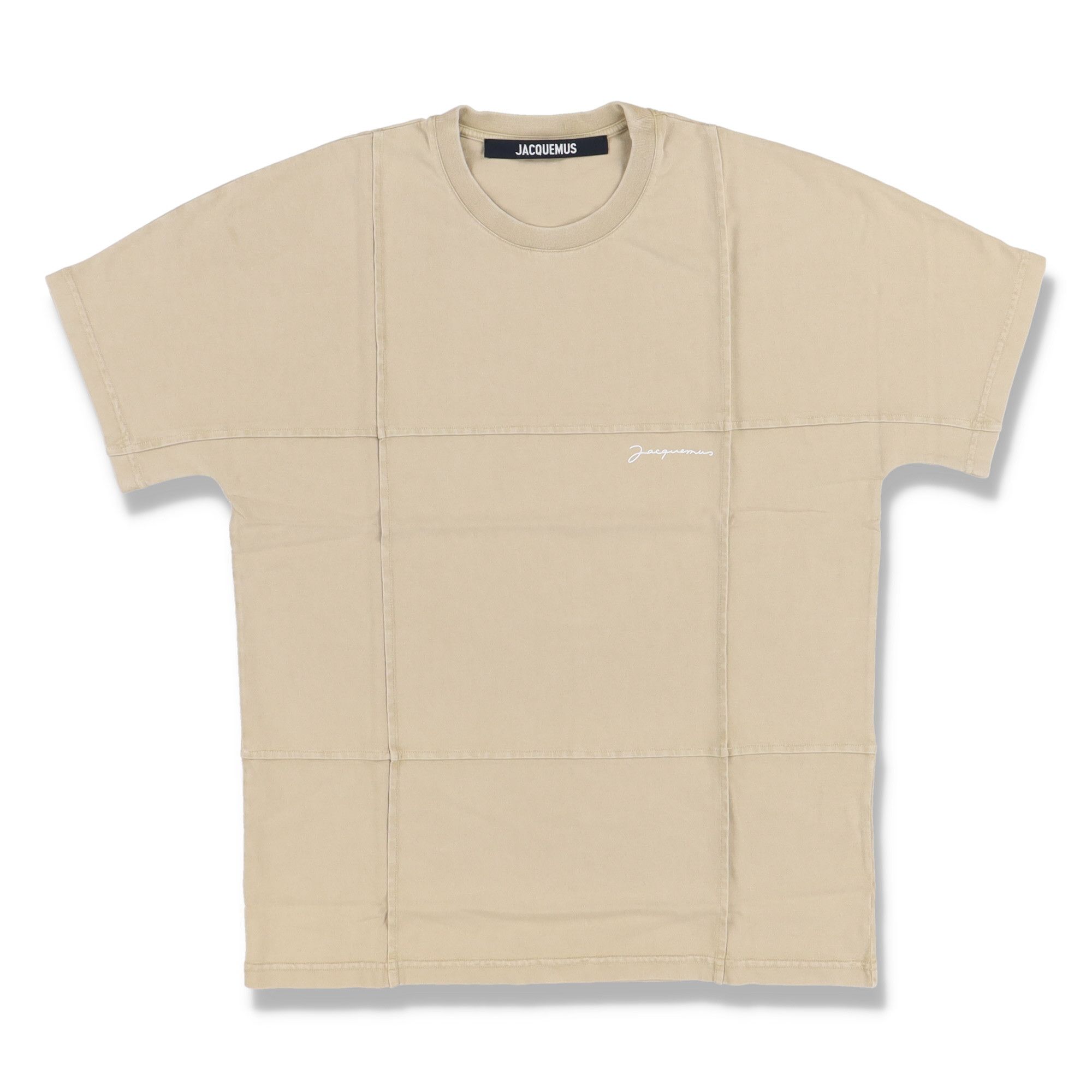 image of Jacquemus Beige Carro Panelled Embroidered Logo T-Shirt, Men's (Size Small)