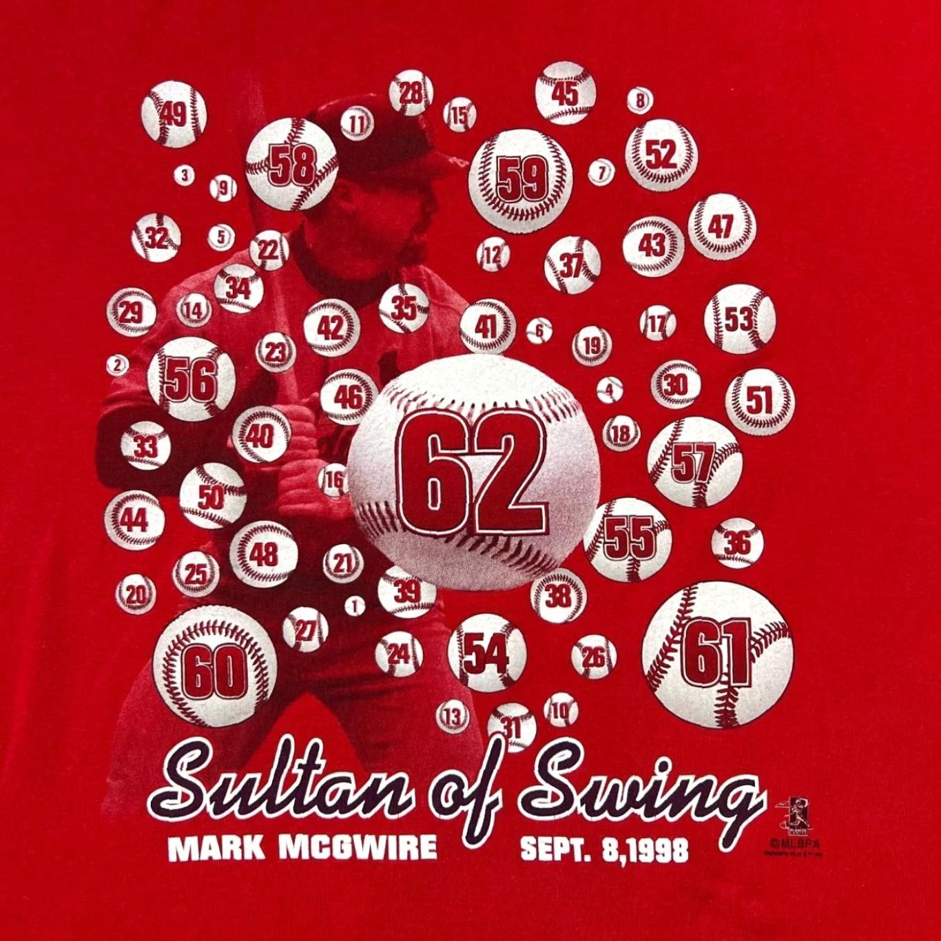Starter VINTAGE Starter MLB Mark McGwire Sultan Of Swing Cardinals Baseball T-Shirt L XL Red Mens Short Sleeve Graphic Print T-Shirt 1998 Size US L / EU 52-54 / 3 - 3 Thumbnail