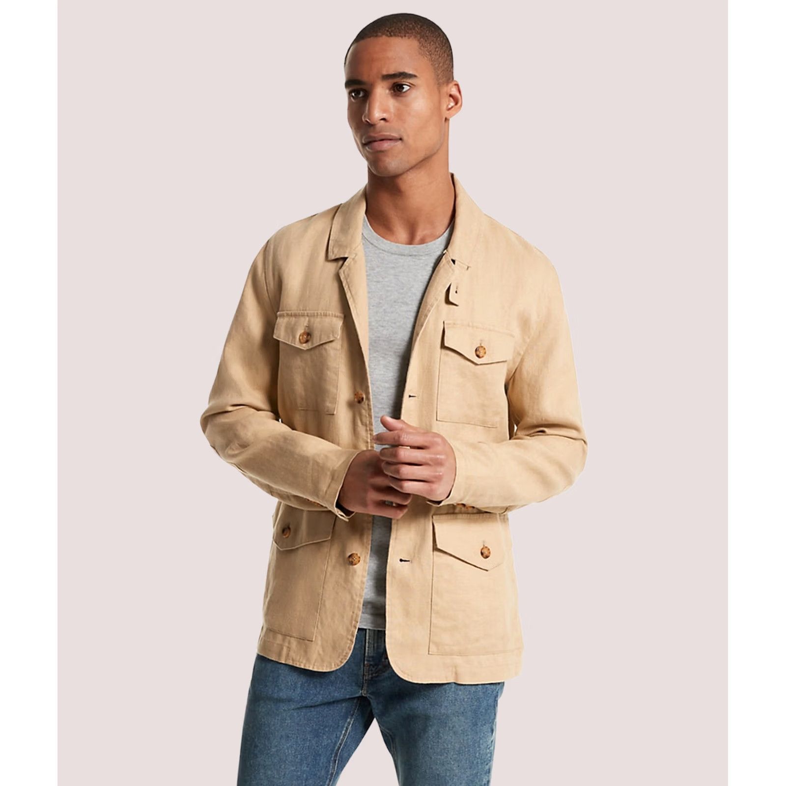 Michael Kors Michael Kors Mens Linen Safari Utility Jacket Beige XL Size US XL / EU 56 / 4 - 1 Thumbnail