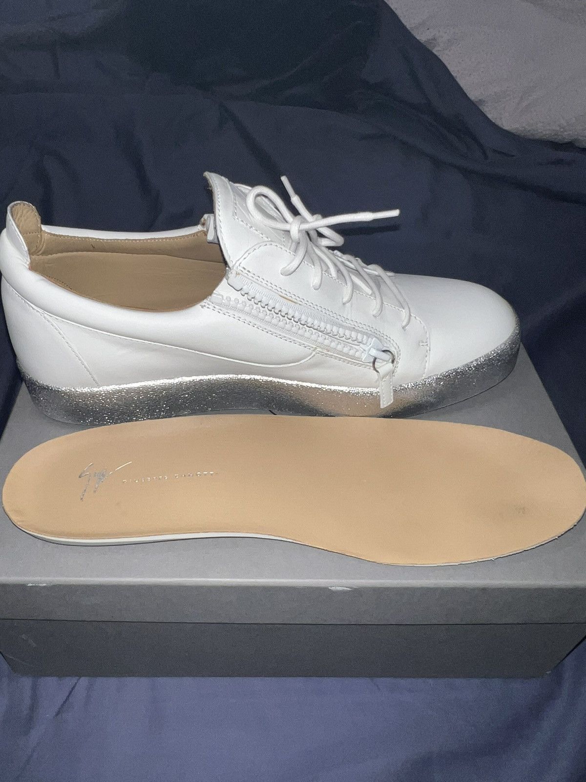Giuseppe Zanotti Giuseppe Zanotti Mens Sneakers - White Leather/Silver Size US 15 / EU 48 - 12 Thumbnail