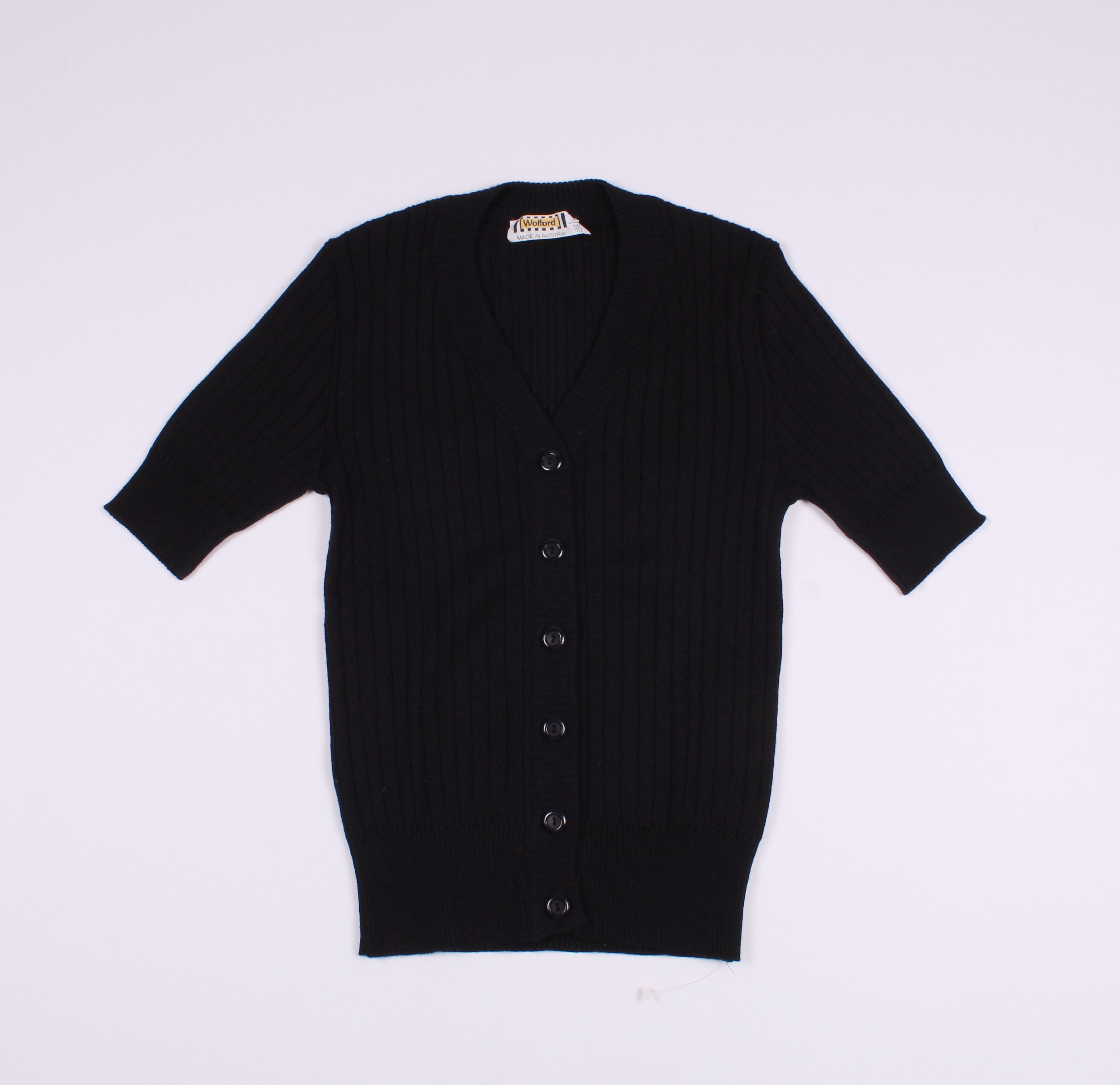 Wolford Vintage Wolford Black Rib Knit Short Sleeve Wool Cardigan Size M / US 6-8 / IT 42-44 - 4 Thumbnail