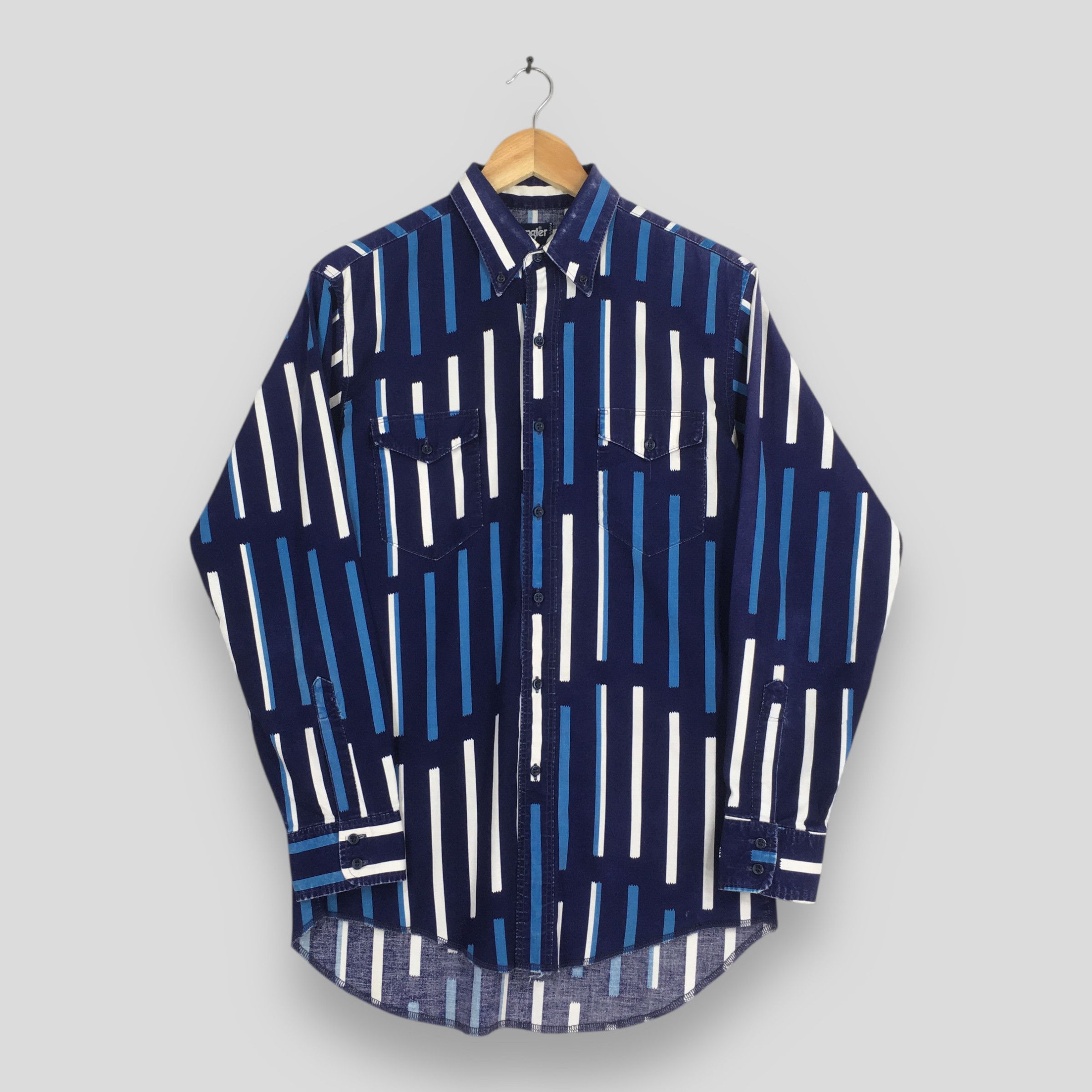 Wrangler Vintage 90s Wrangler Striped Blue Shirt Medium Size US M / EU 48-50 / 2 - 1 Thumbnail
