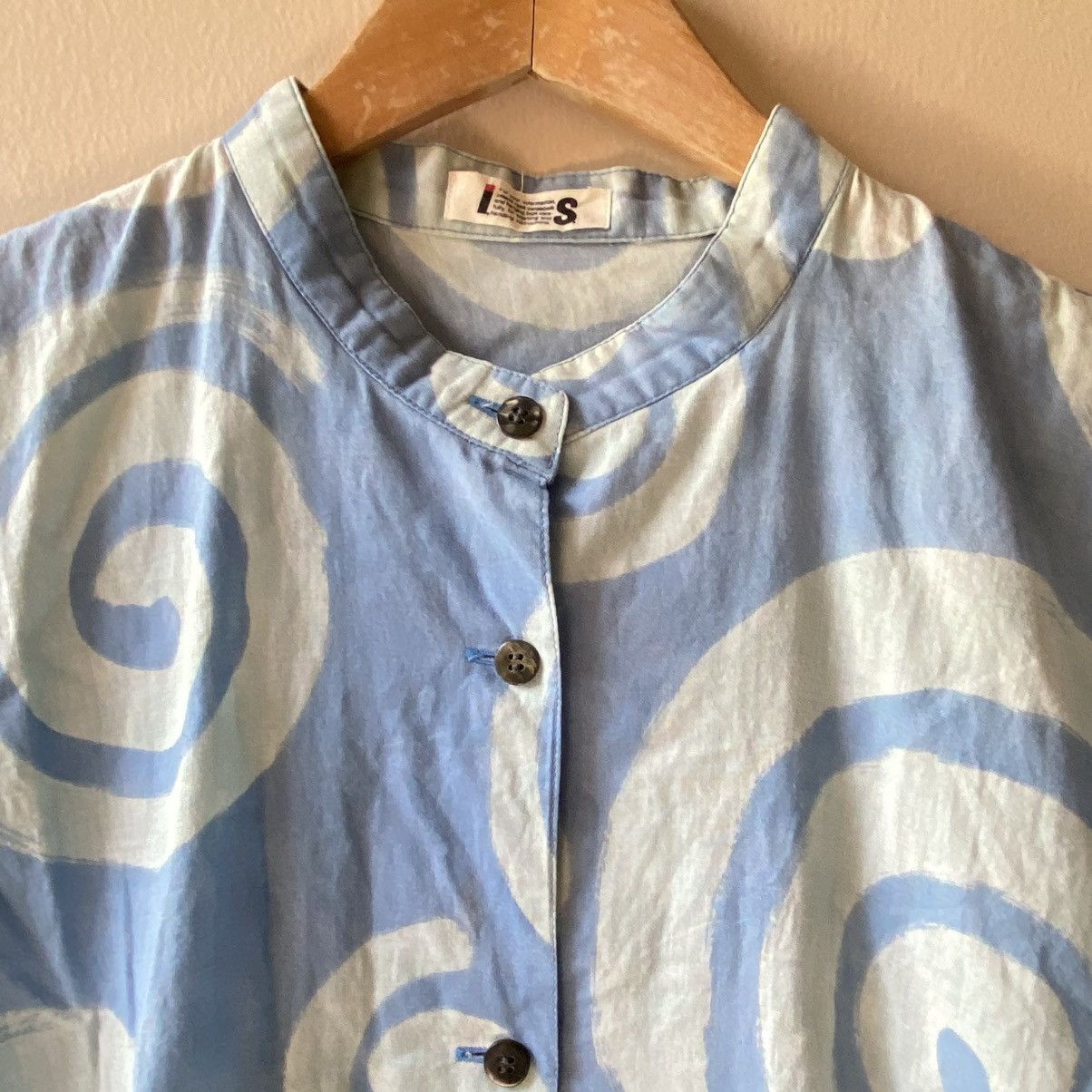 Issey Miyake I.S. Issey Miyake Blue Mandarin Collar Blouse Size XL / US 12-14 / IT 48-50 - 4 Thumbnail
