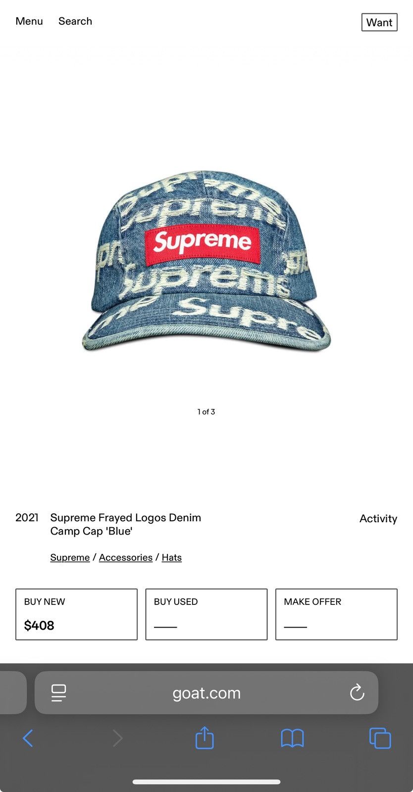 Supreme Supreme Frayed Logos Denim Camp Cap ‘Blue’ SS21 Size ONE SIZE - 9 Thumbnail
