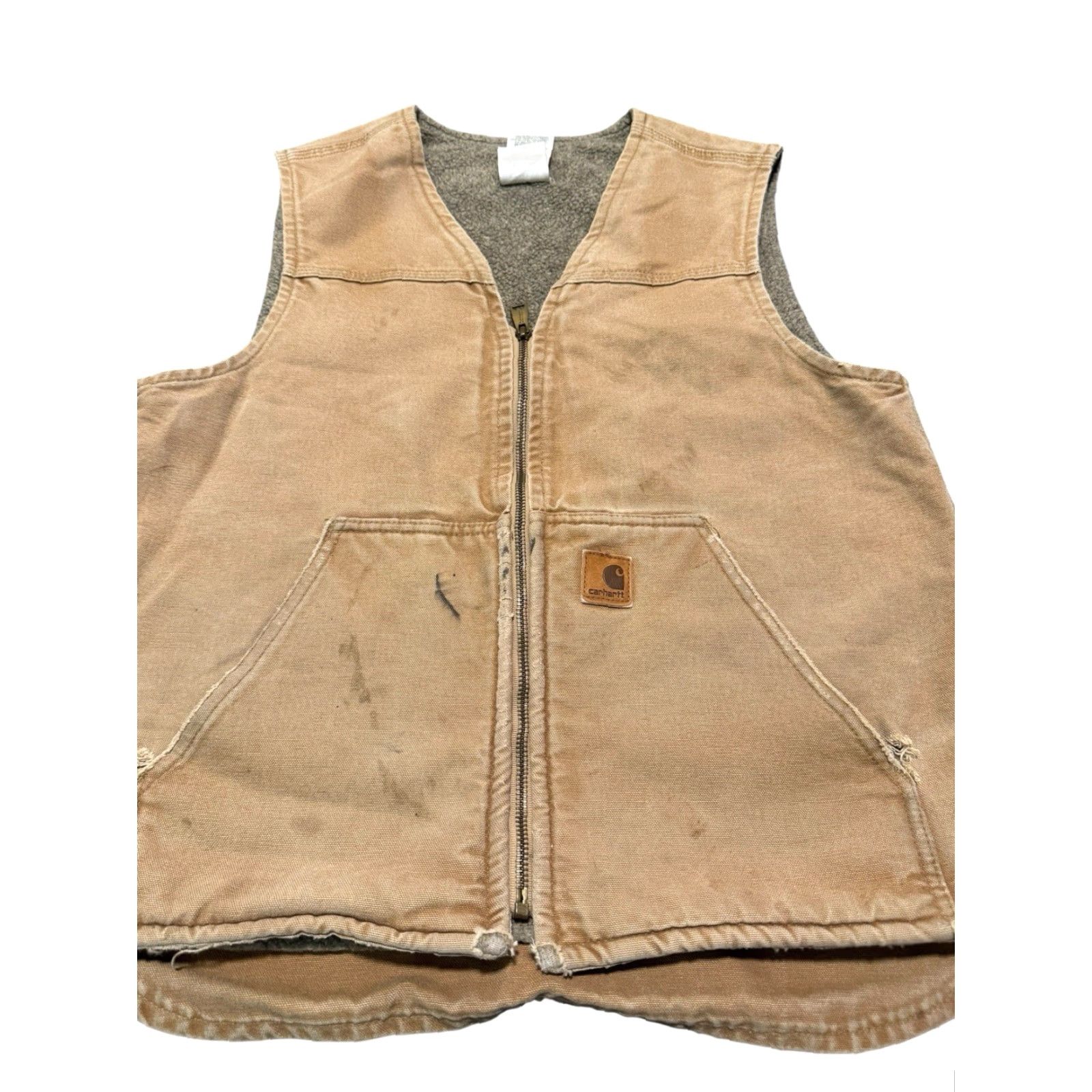 Carhartt VINTAGE Carhartt Vest Mens L Tall Camel Tan Zip Sherpa V26CML Canvas Distressed Canvas Distressed Size US M / EU 48-50 / 2 - 2 Thumbnail