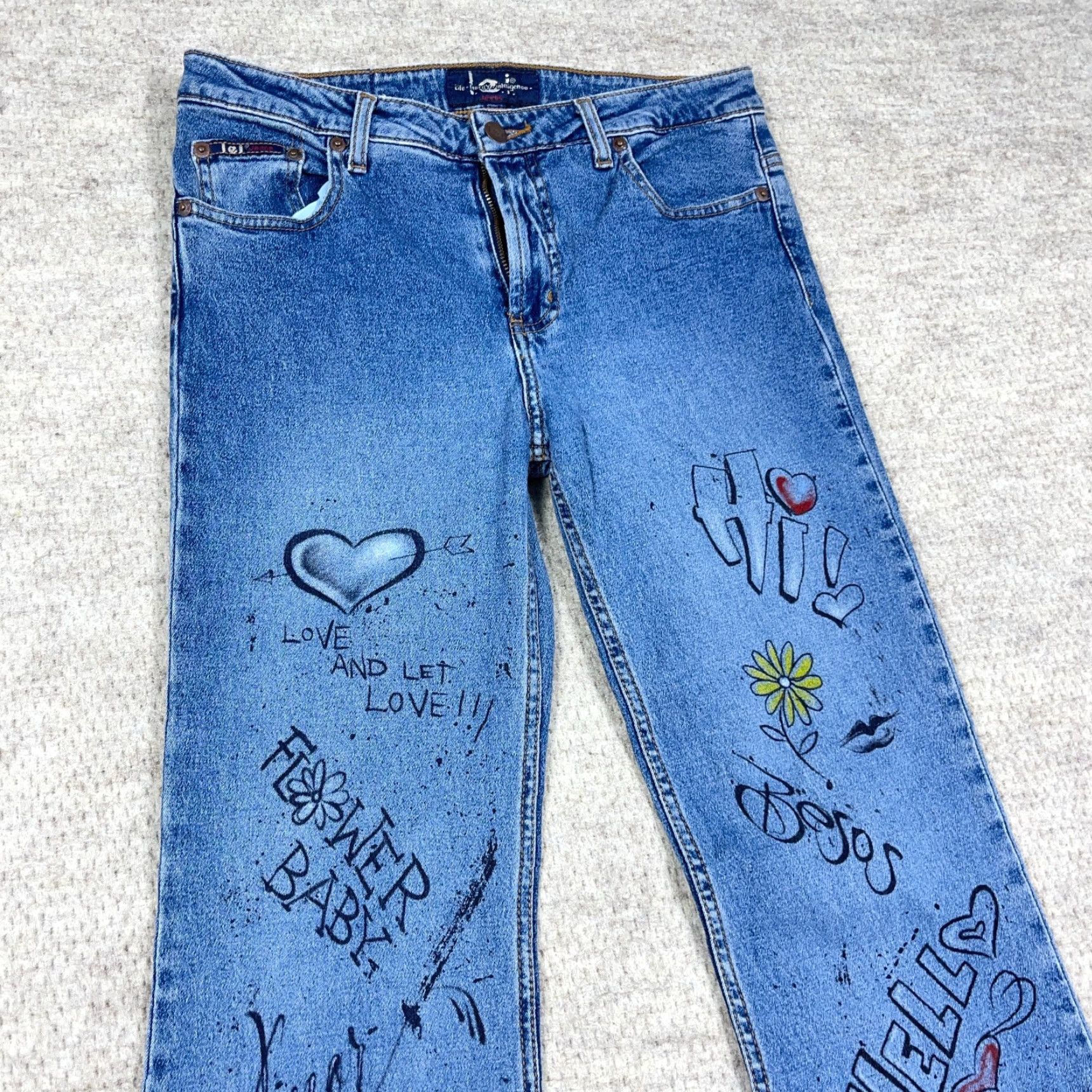 Vintage VINTAGE LEI Jeans Women Juniors 9 Flared Mid Rise Medium Wash Denim 5-Pocket Hipster Graffiti 80s 90s Modern Retro Size 30" / US 8 / IT 44 - 6 Thumbnail