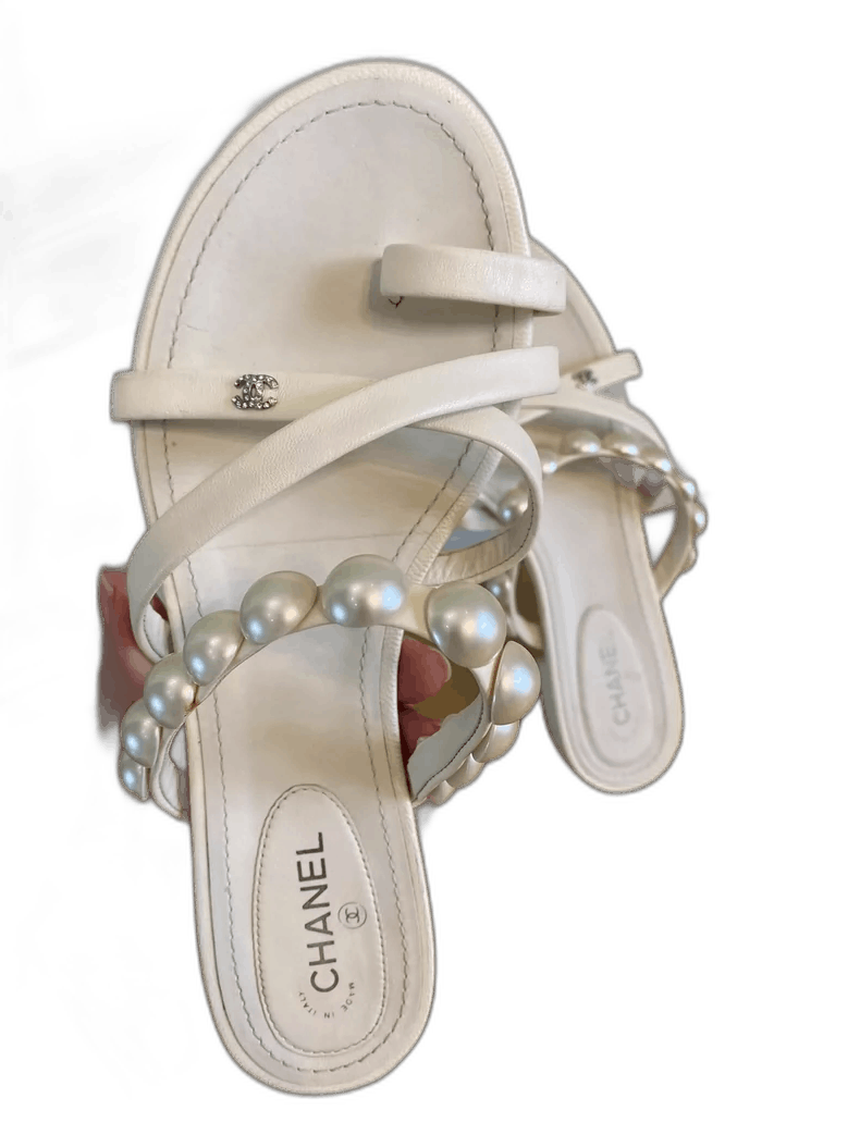 Chanel Chanel Double C Logo Pearl Sandals -2505 Size US 10 / EU 43 - 1 Thumbnail