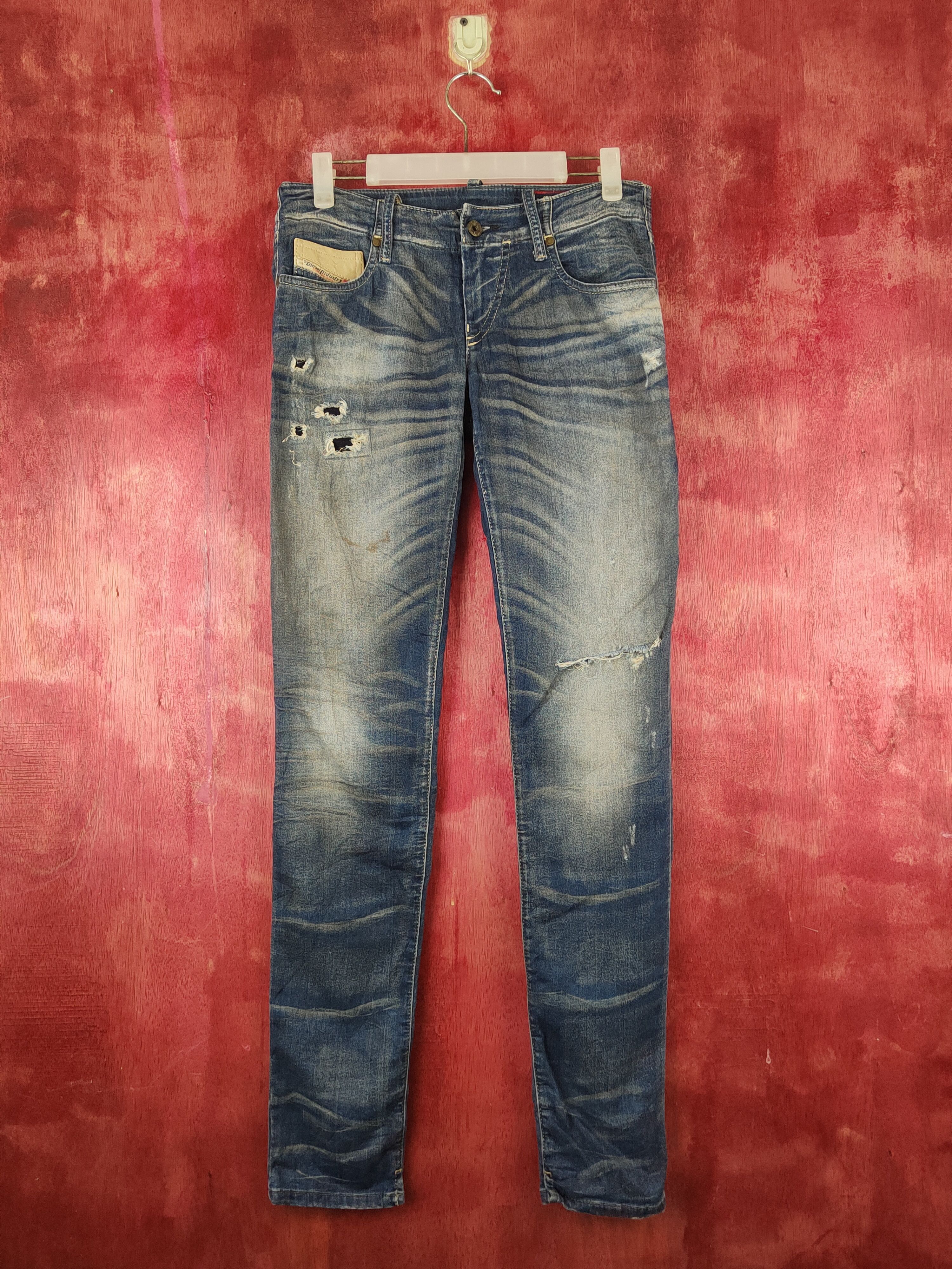 image of Diesel Dark Blue Faded Distressed Ripped Jeans S2354 in Dark Blue Denim, Women's (Size 26)