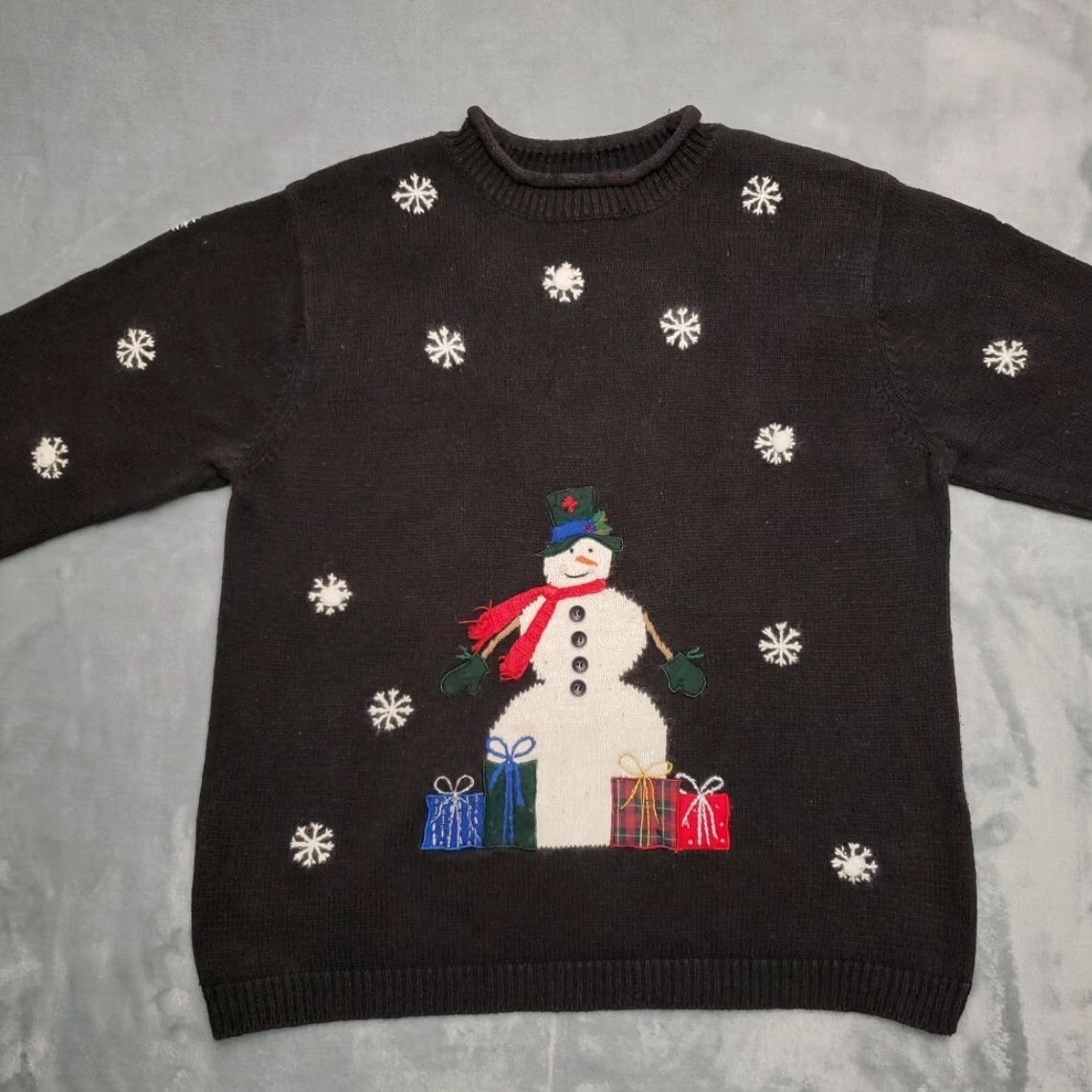 Etro VINTAGE Christmas Sweater Womens Large Black Snowman Holiday Retro Y2K 90s Granny Size M / US 6-8 / IT 42-44 - 8 Thumbnail