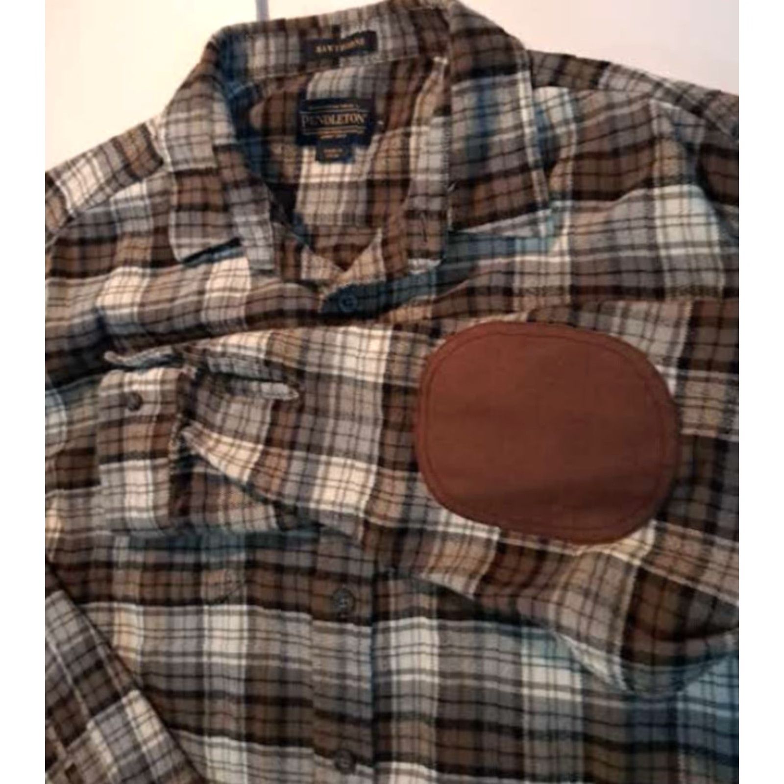 Pendleton VINTAGE Pendleton Shirt Plaid Button-Up XL Brown Flannel Long Sleeve with Elbow Patches Men Size US XL / EU 56 / 4 - 3 Thumbnail