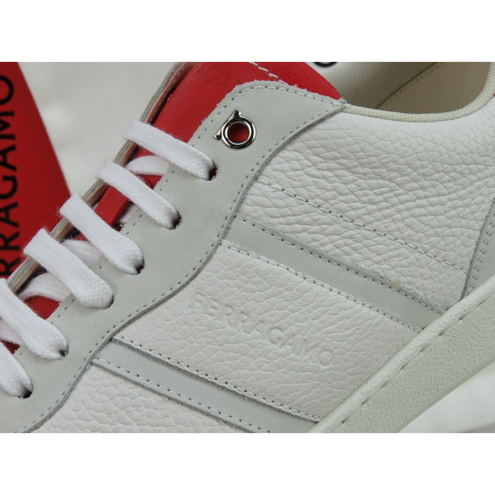 Salvatore Ferragamo FERRAGAMO ACHILLE WHITE RED LEATHER LOGO SNEAKERS 11.5 ITALY Size US 11.5 / EU 44-45 - 4 Thumbnail