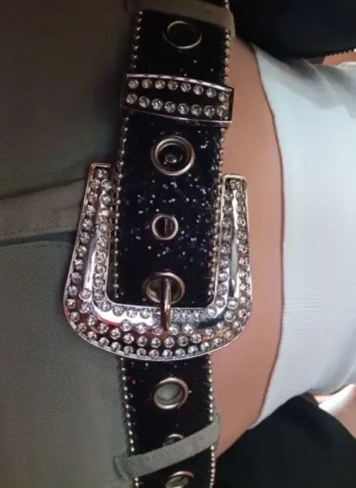 Leather Asakawa x Kamon Rhinestone PU Leather Belt Size ONE SIZE - 5 Thumbnail