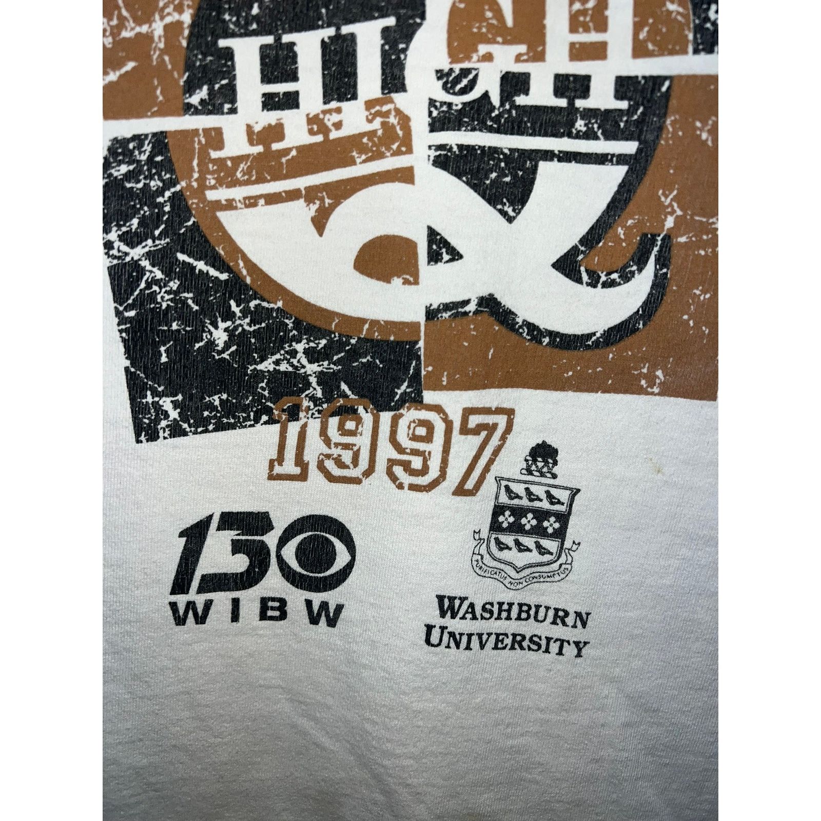 Fruit Of The Loom Vintage High Q Shirt 1997 Washburn University White Tee 90s Size US XL / EU 56 / 4 - 3 Thumbnail