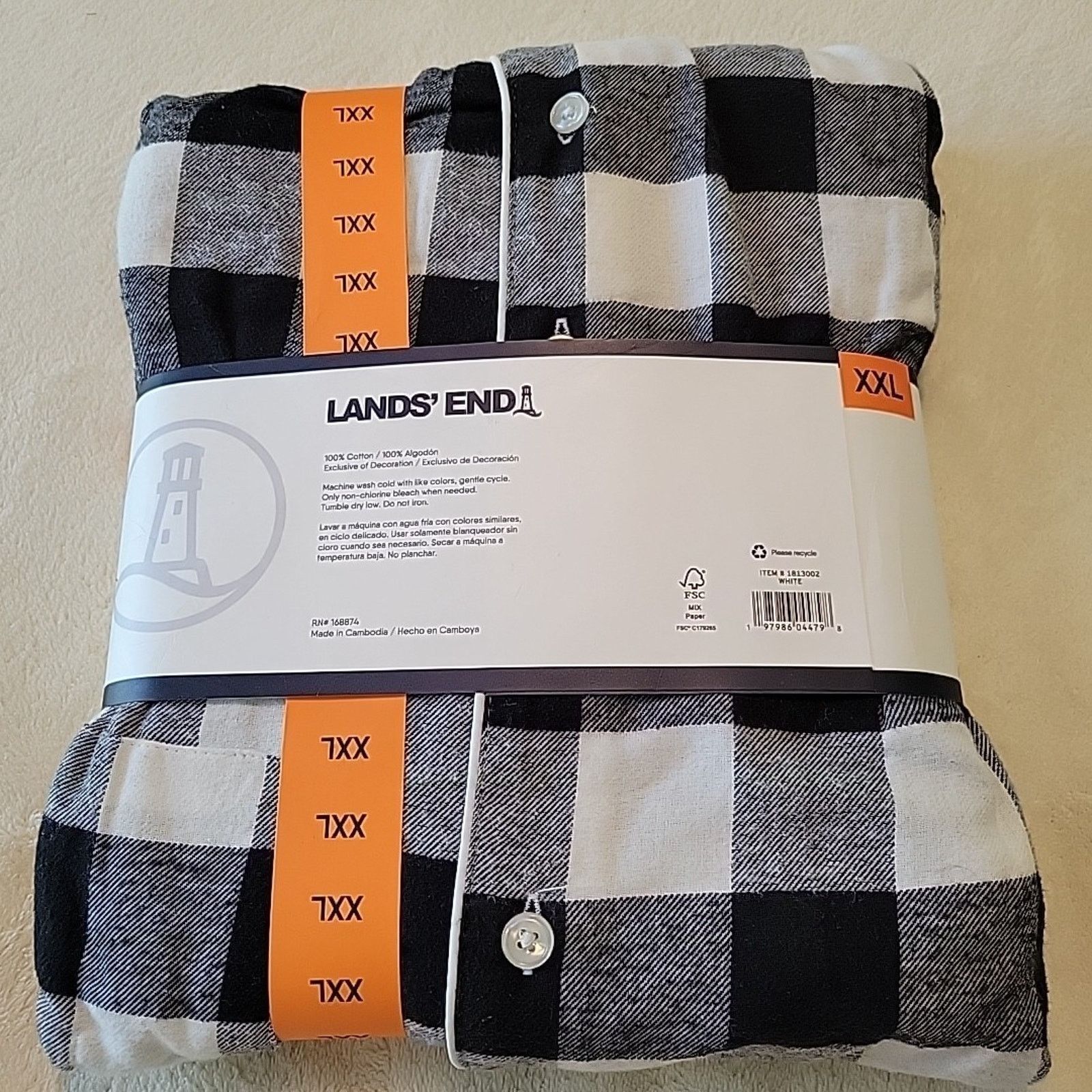 Lands' End Lands' End Ladies Flannel Pajama 2PC Set B&W XXL Plaid Size XXL / US 16-18 / IT 52-54 - 3 Thumbnail