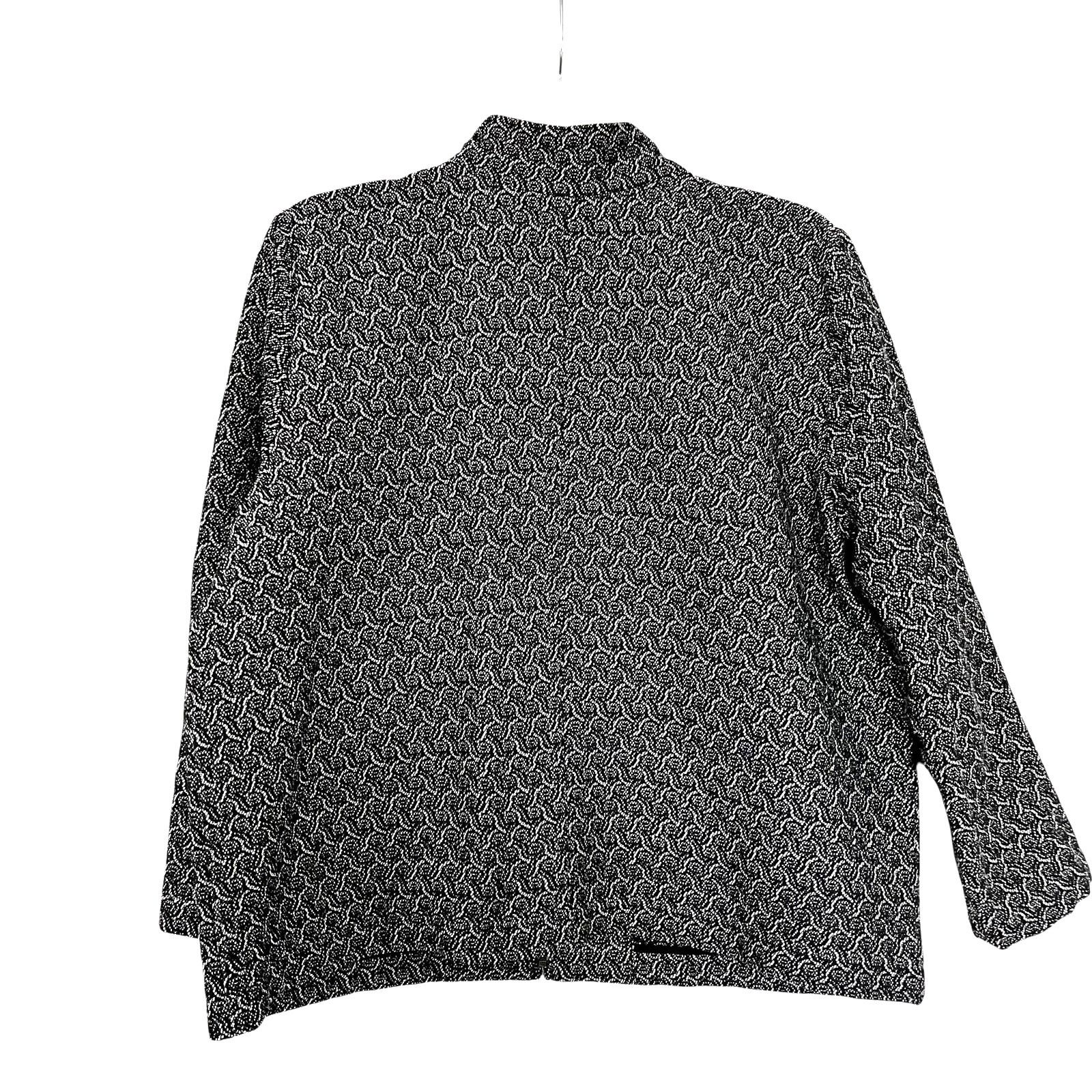 Eileen Fisher Eileen Fisher Rosette Jacquard Black White Zip Up Jacket Size L / US 10 / IT 46 - 2 Thumbnail