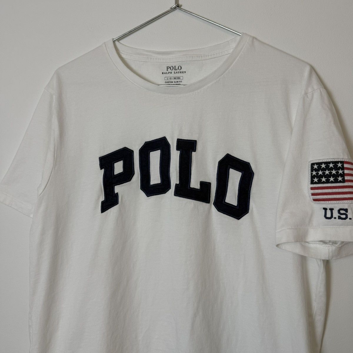 Polo Ralph Lauren Vtg Polo Ralph Lauren Arc Logo USA Flag Patch Tee Size US L / EU 52-54 / 3 - 3 Thumbnail