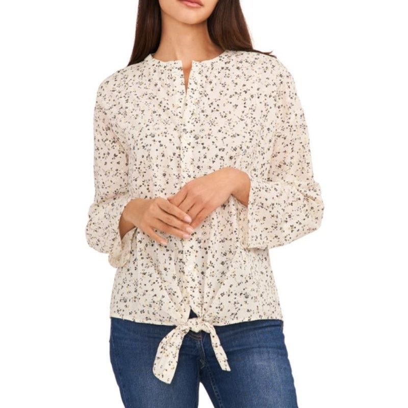 Vince Camuto Island Oasis Front Tie Roll Tab Sleeve Button Up Blouse Top Size S / US 4 / IT 40 - 3 Thumbnail