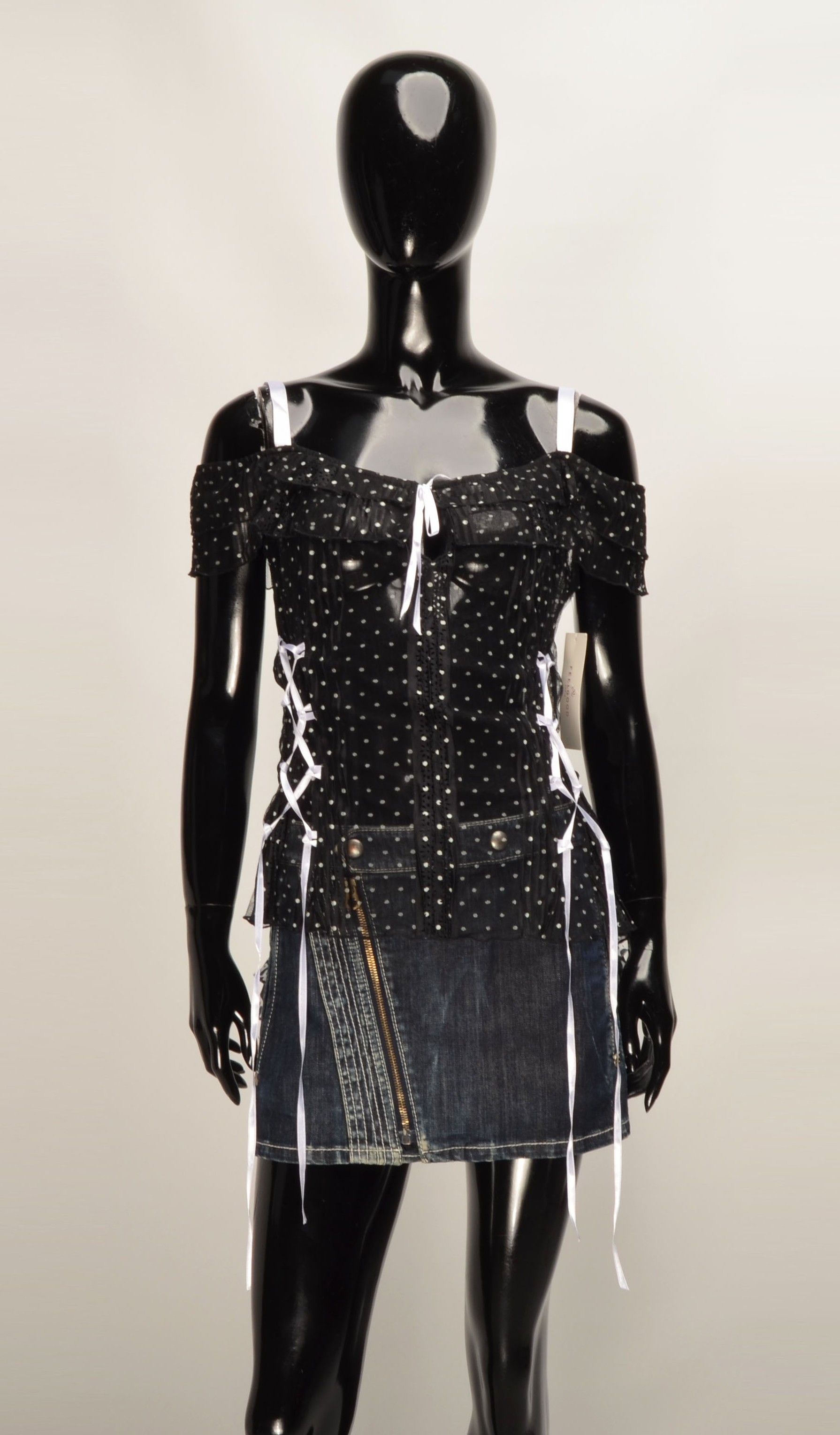 Designer Feelgood Paris Y2K Coquette Mesh Polka Dot Off Shoulders Top Size M / US 6-8 / IT 42-44 - 1 Thumbnail