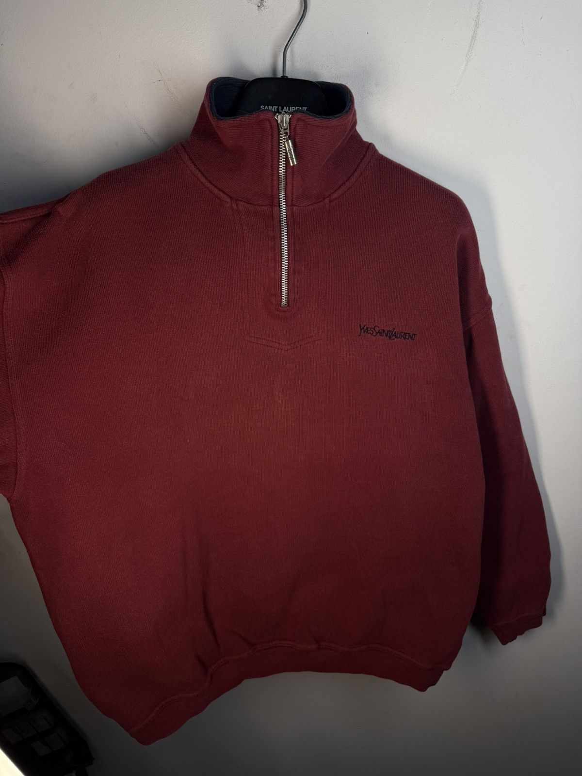 Yves Saint Laurent 90s YSL Sweatshirt 1/4 Quarter Zip Red Vintage Sweater Size US L / EU 52-54 / 3 - 18 Thumbnail