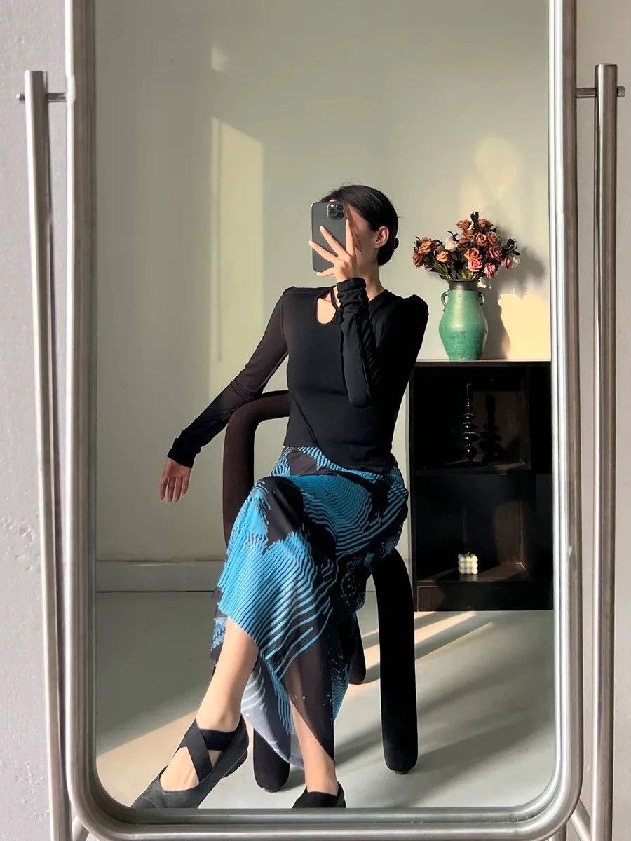 Other Blue Abstract Art Mesh Skirt Size 34" / US 12 / IT 48 - 5 Thumbnail