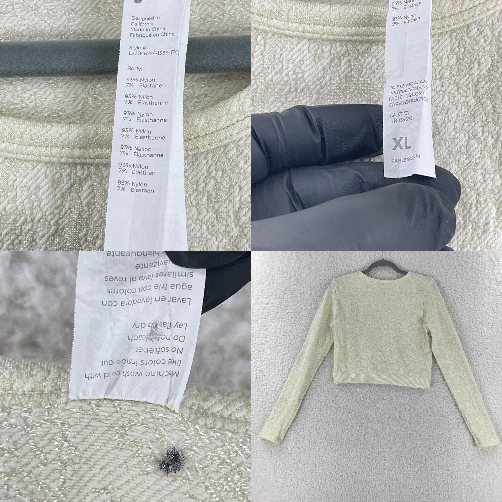 Fabletics Fabletics Shirt Womens XL Ivory Lace Print River Seamless Crop Long Sleeve Size XL / US 12-14 / IT 48-50 - 8 Thumbnail
