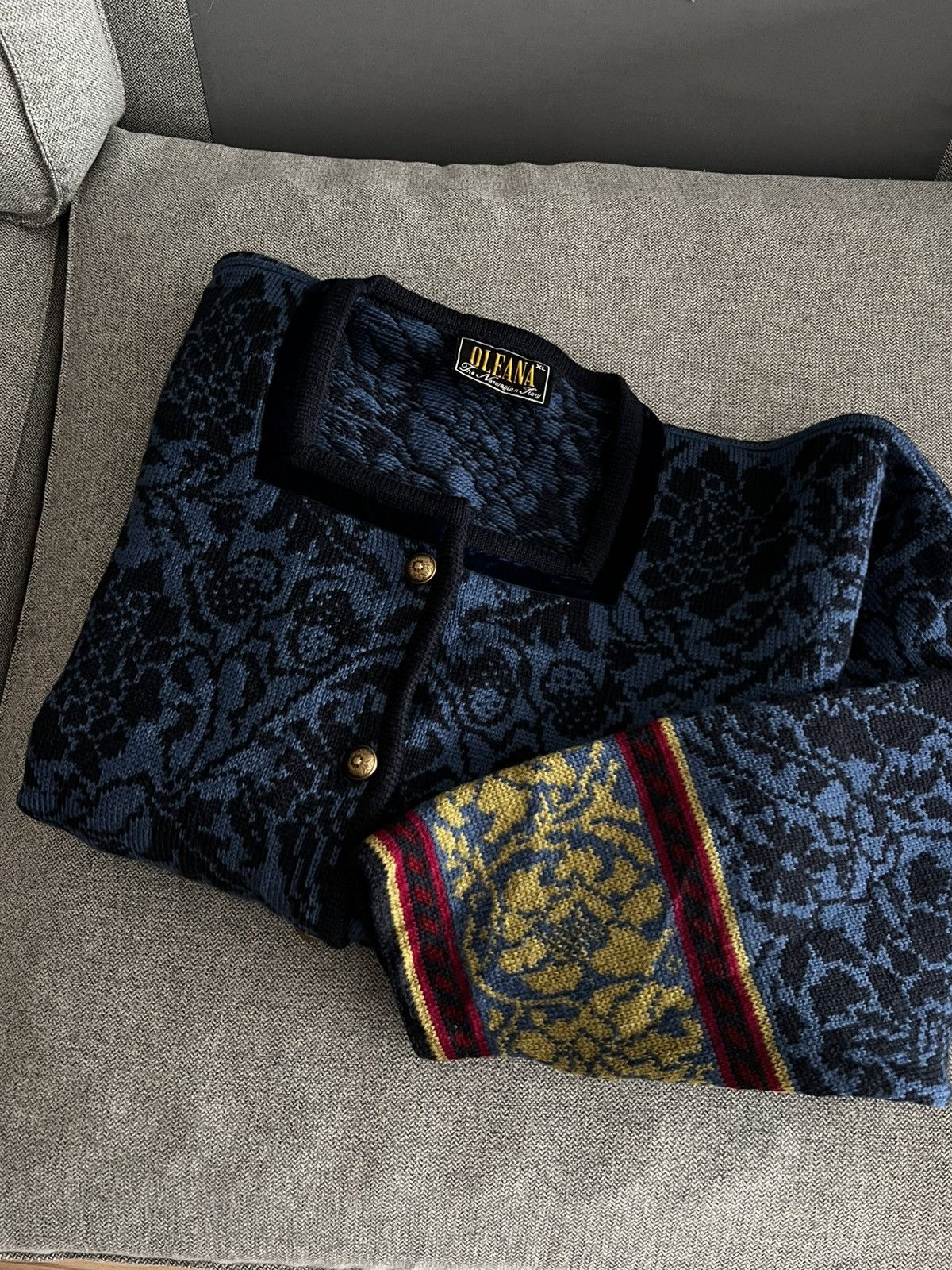 Vintage Vintage Oleana Norwegian Wool Jacquard Cardigan Size US XL / EU 56 / 4 - 12 Thumbnail
