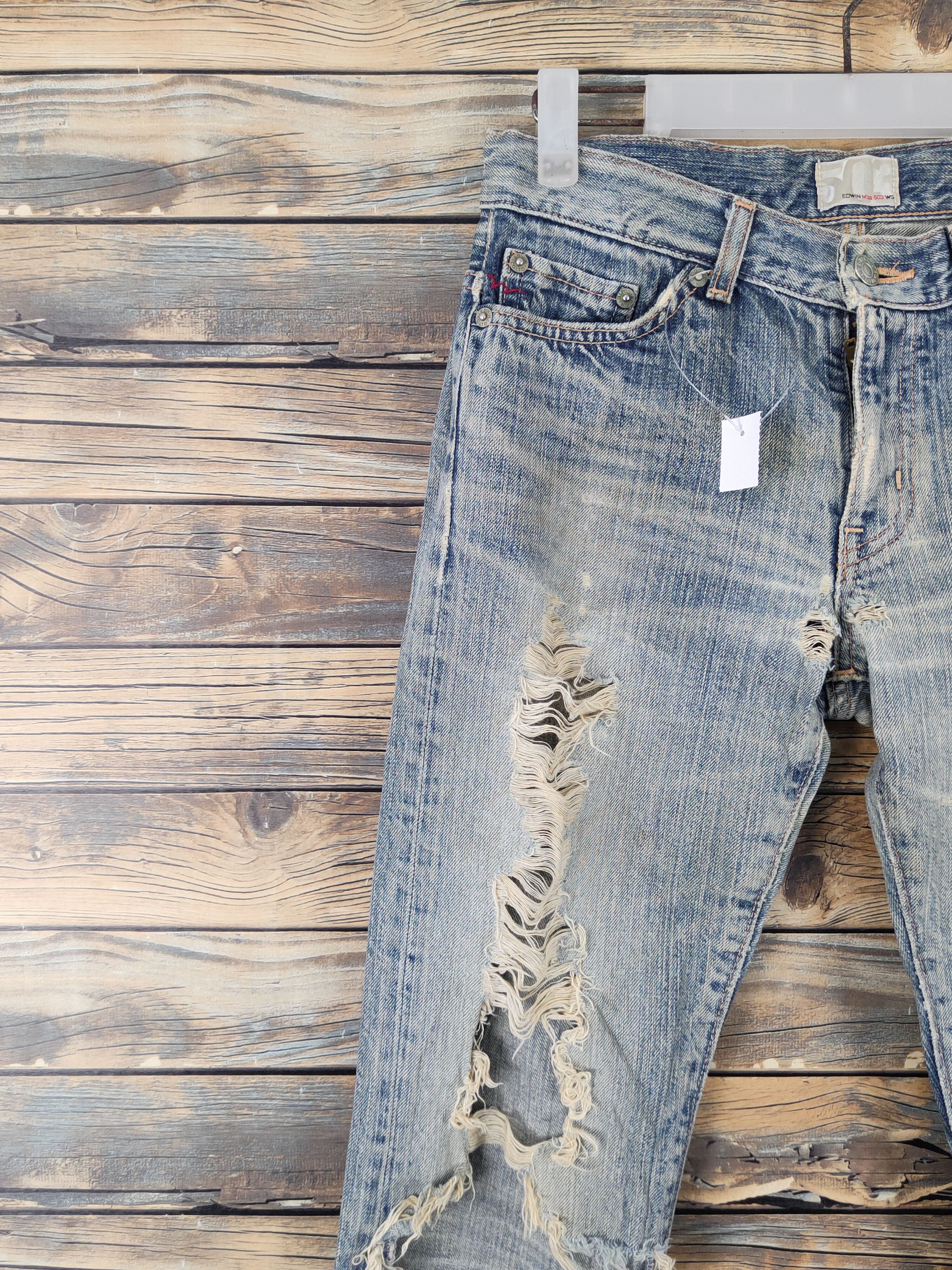 Edwin Edwin 503 Blue Distressed Ripped denim Jeans #W1969 Size 29" - 3 Thumbnail