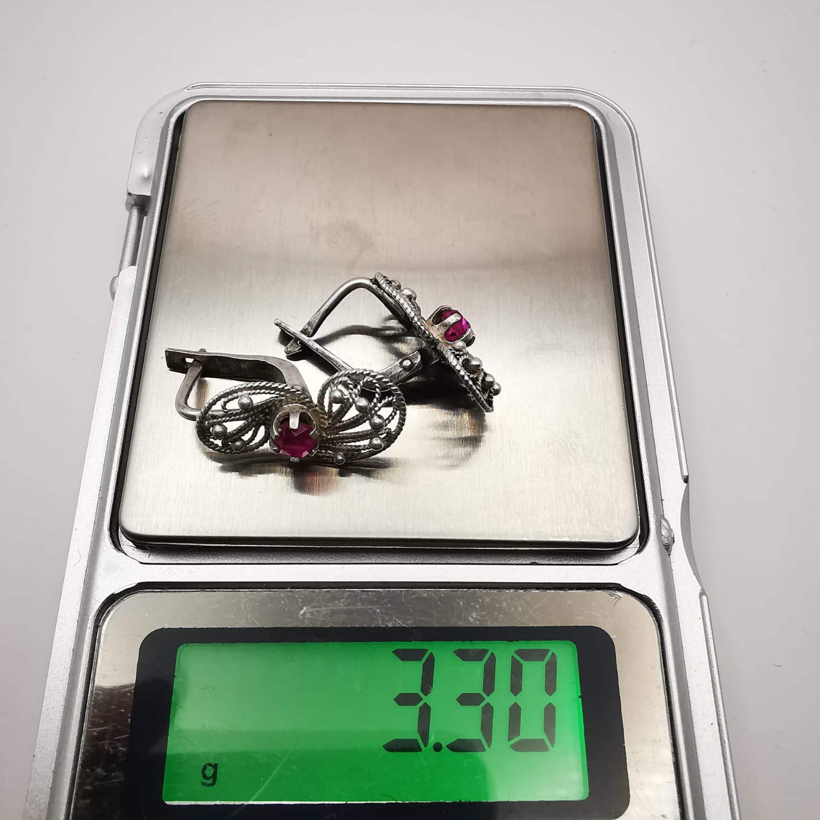 Sterling Silver × Vintage Vintage, Earrings "Ruby Stars" Silver Star 925, Ruby Size ONE SIZE - 5 Thumbnail