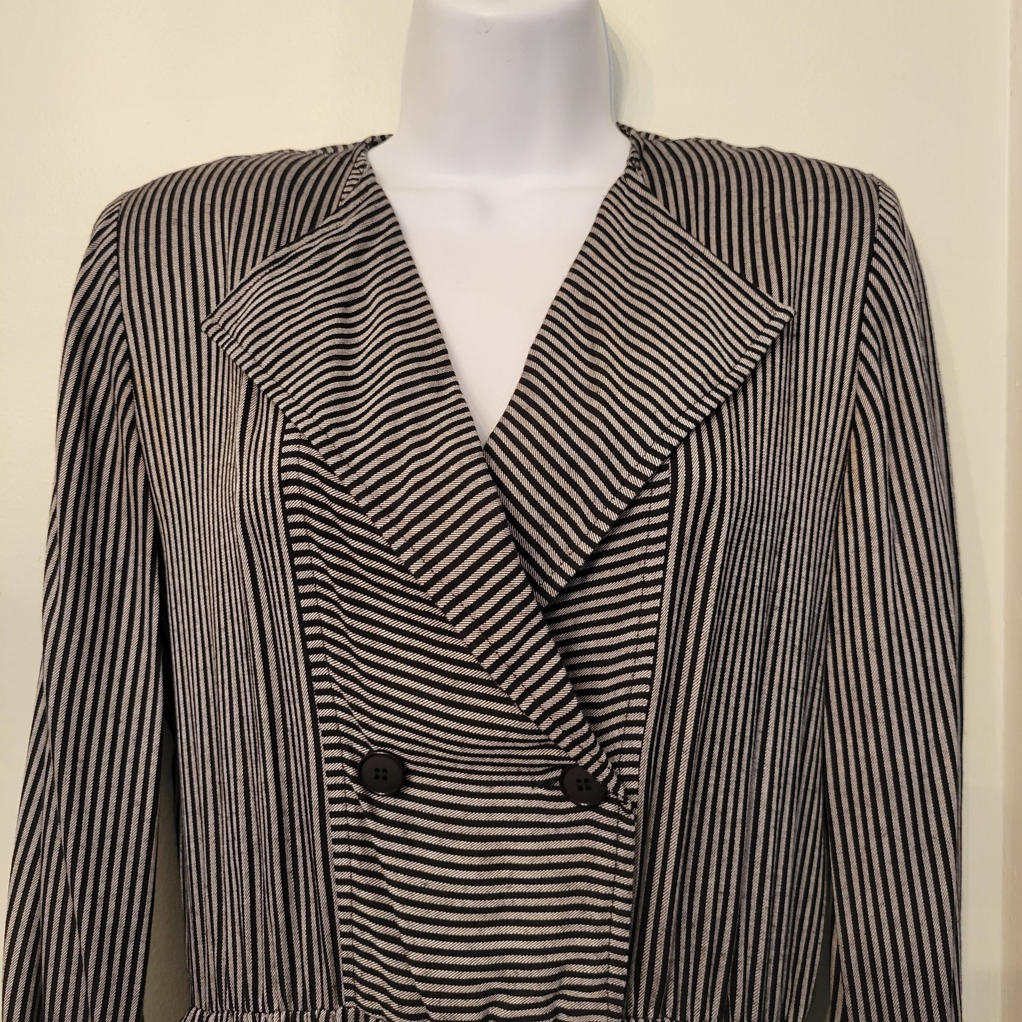 Albert Nipon Albert Nipon Petites 4 Black White Striped Double Breasted D Size S / US 4 / IT 40 - 2 Thumbnail